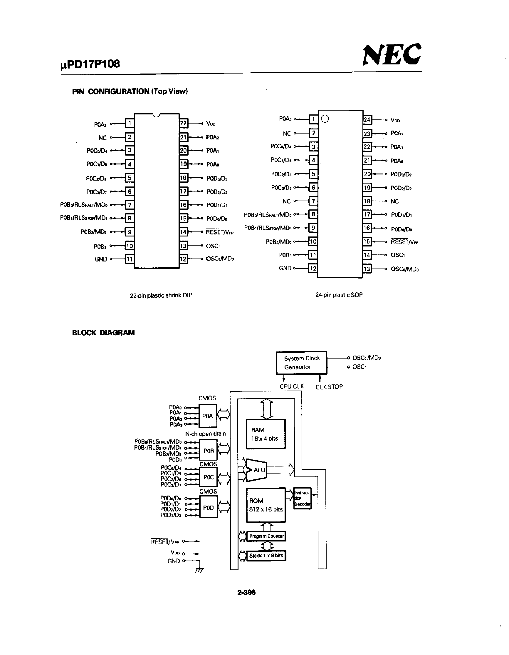 Datasheet UPD17108 - 4-Bit Single-Chip Microcontroller page 2