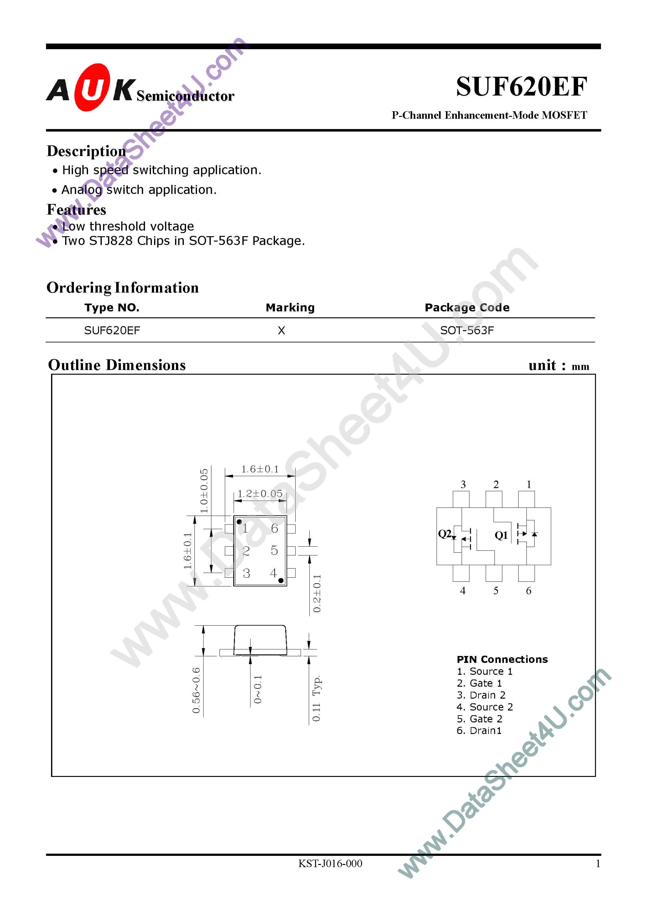 Даташит SUF620EF - P-Channel Enhancement-Mode MOSFET страница 1