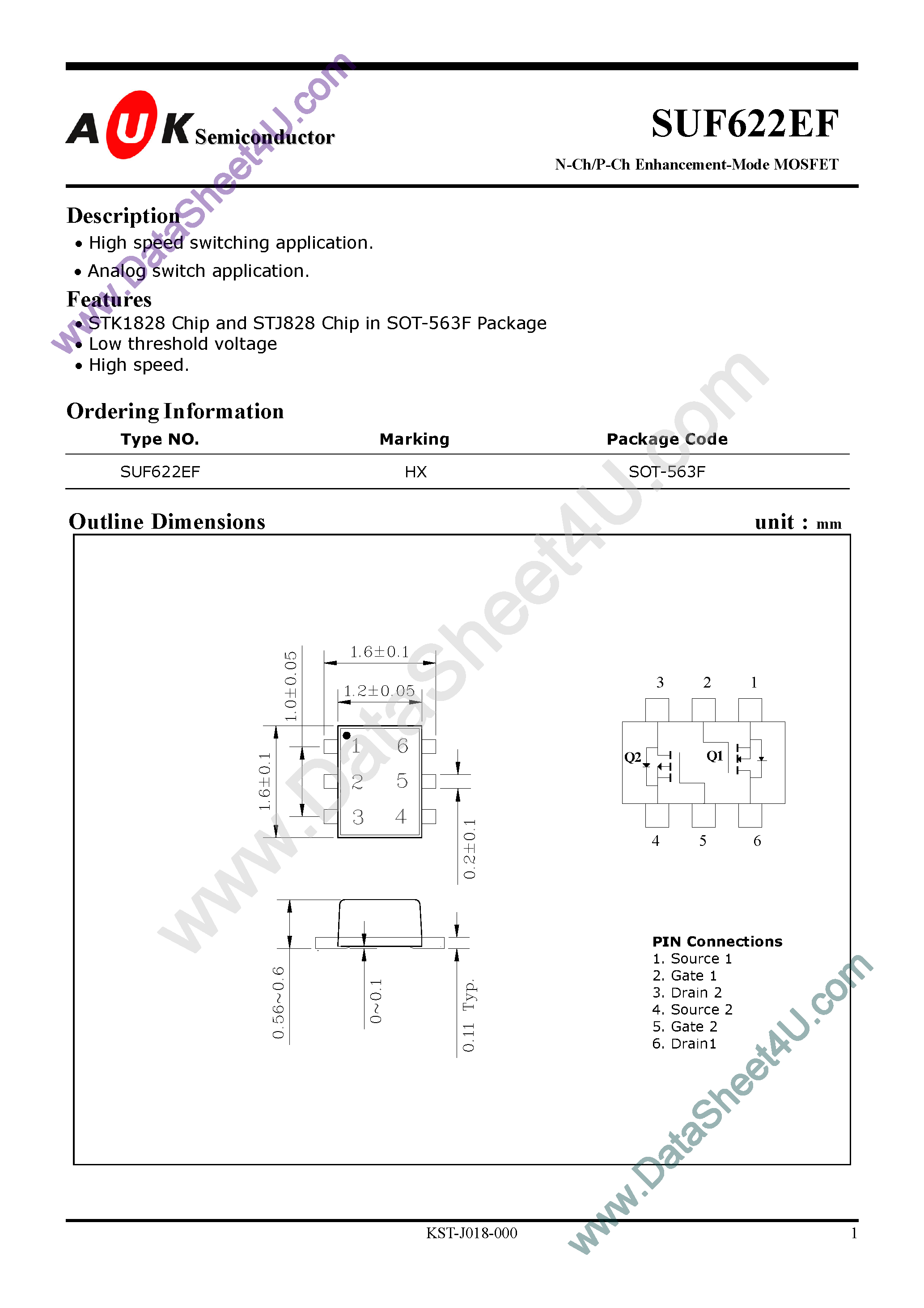 Даташит SUF622EF - N-Ch/P-Ch Enhancement-Mode MOSFET страница 1