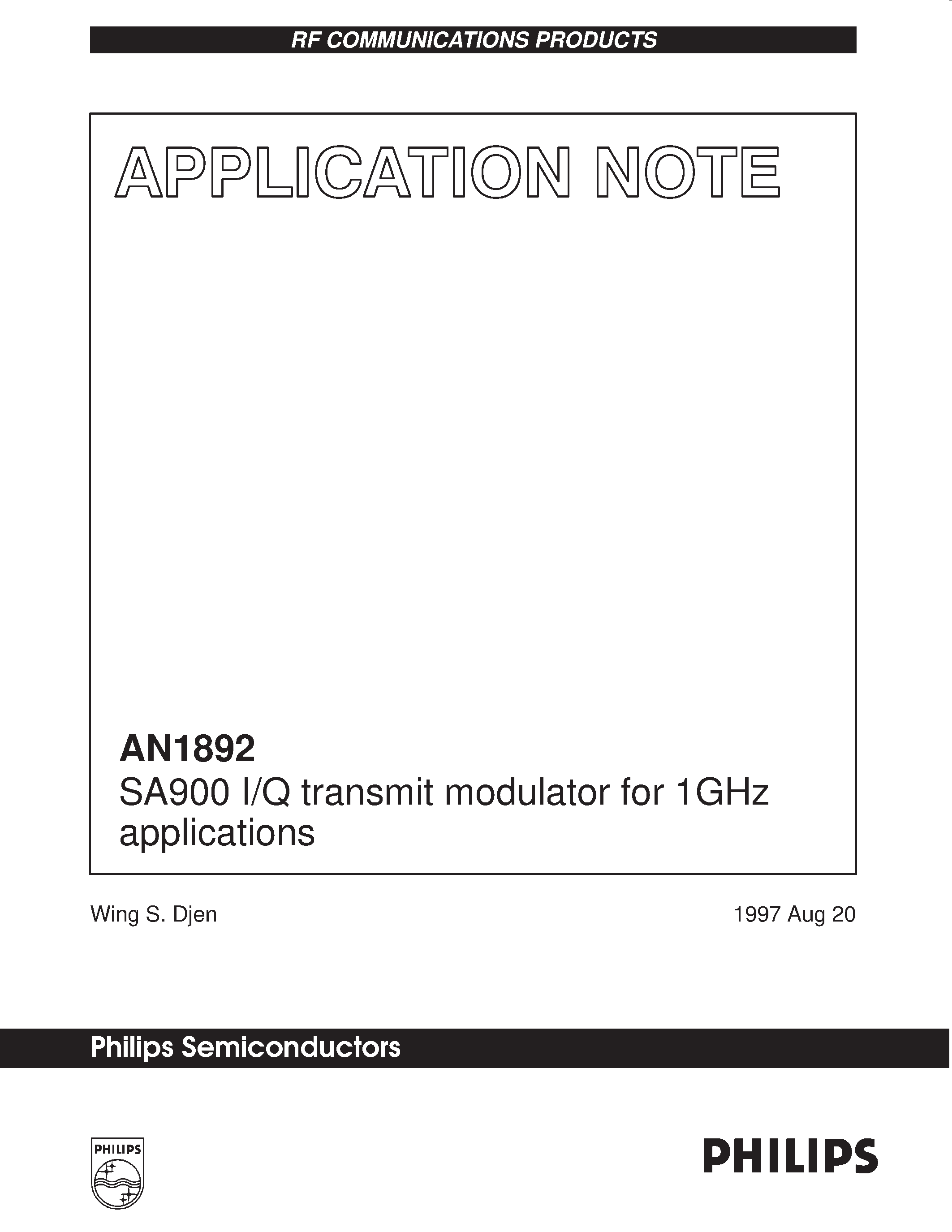 Даташит AN1892 - SA900 I/Q Transmit Modulator страница 1