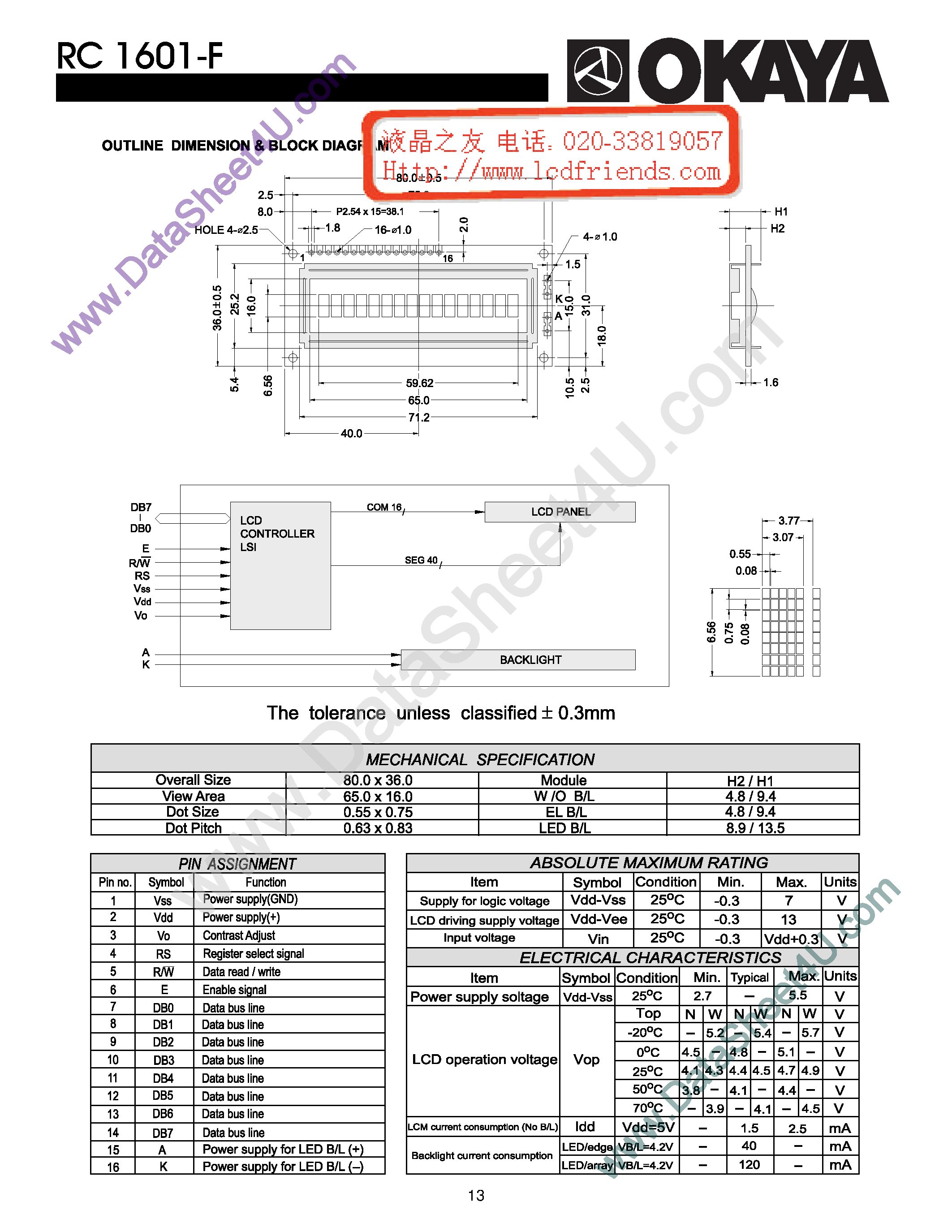 Даташит RC1601-F - LCD_Module страница 1