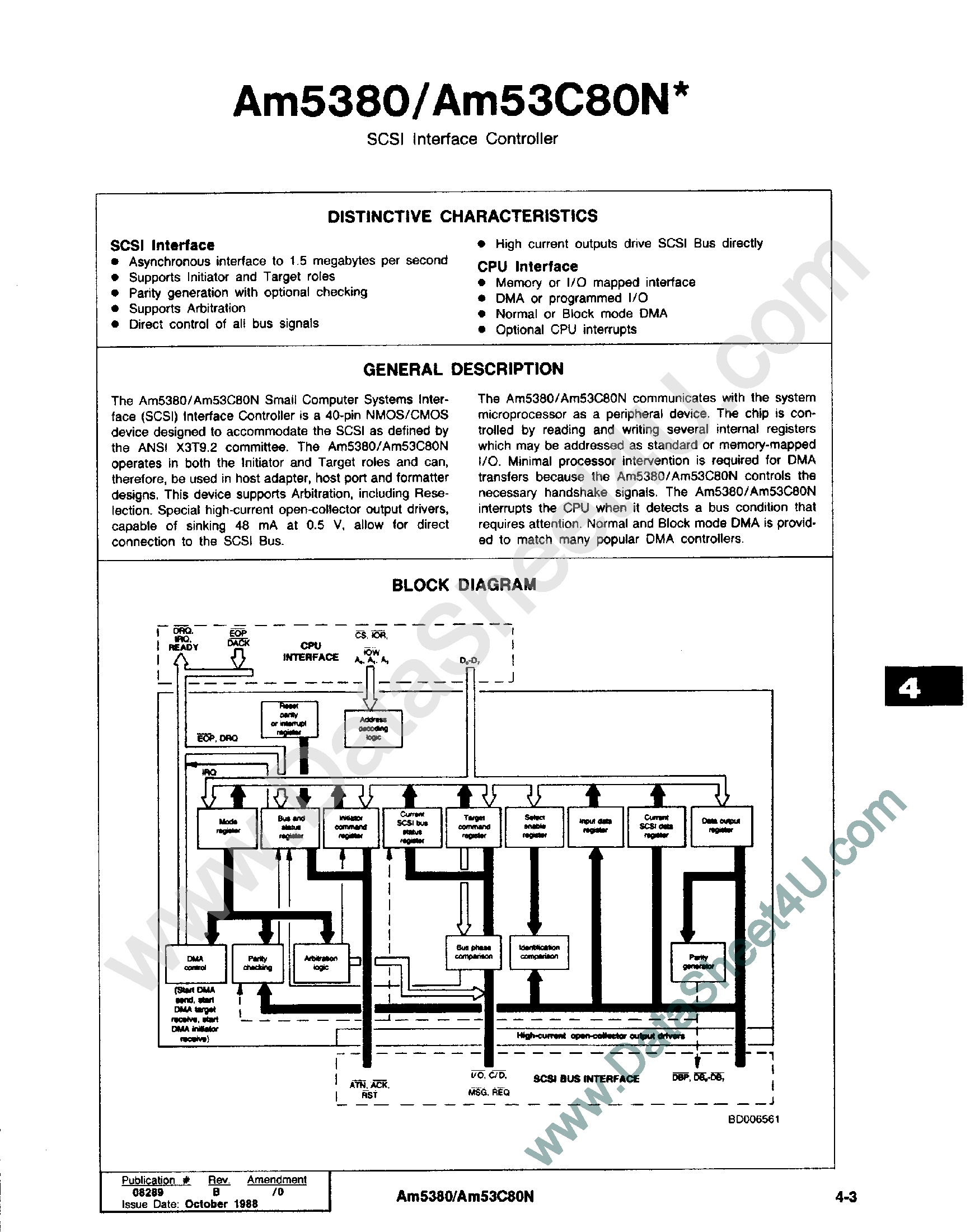 Даташит AM5380 - SCSI Interface Controller страница 1