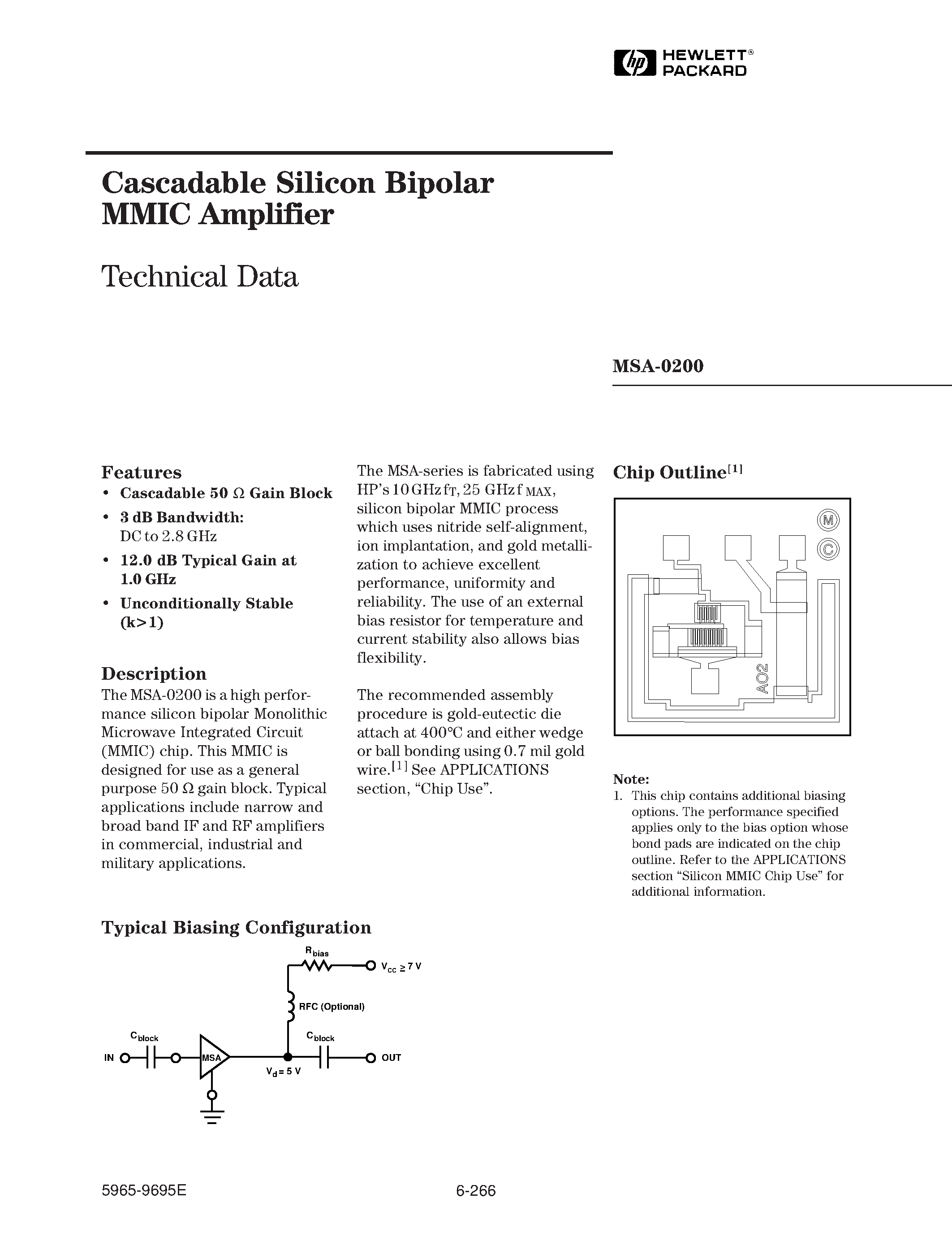 Даташит MSA-0200 - Cascadable Silicon Bipolar MMIC Amplifier страница 1