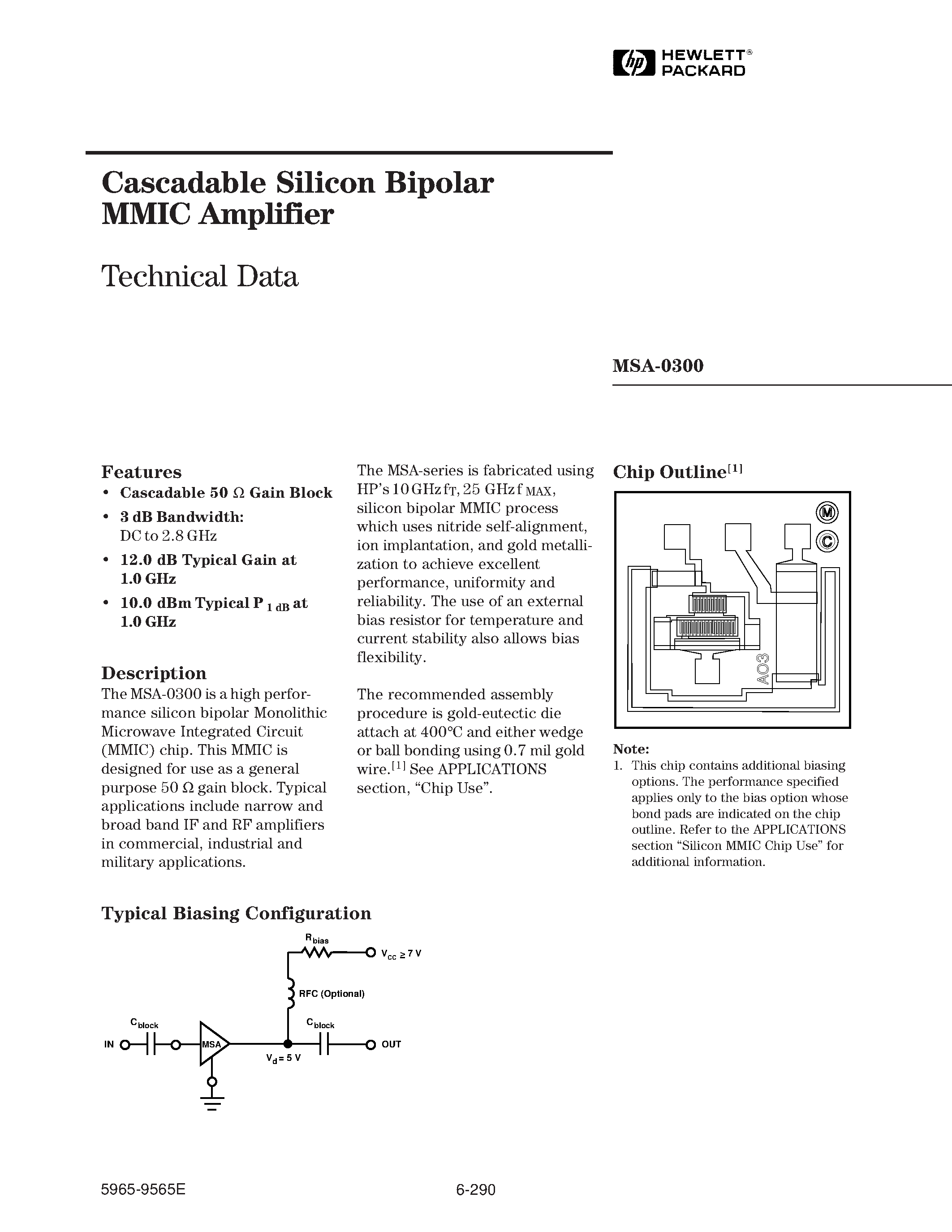 Даташит MSA-0300 - Cascadable Silicon Bipolar MMIC Amplifier страница 1