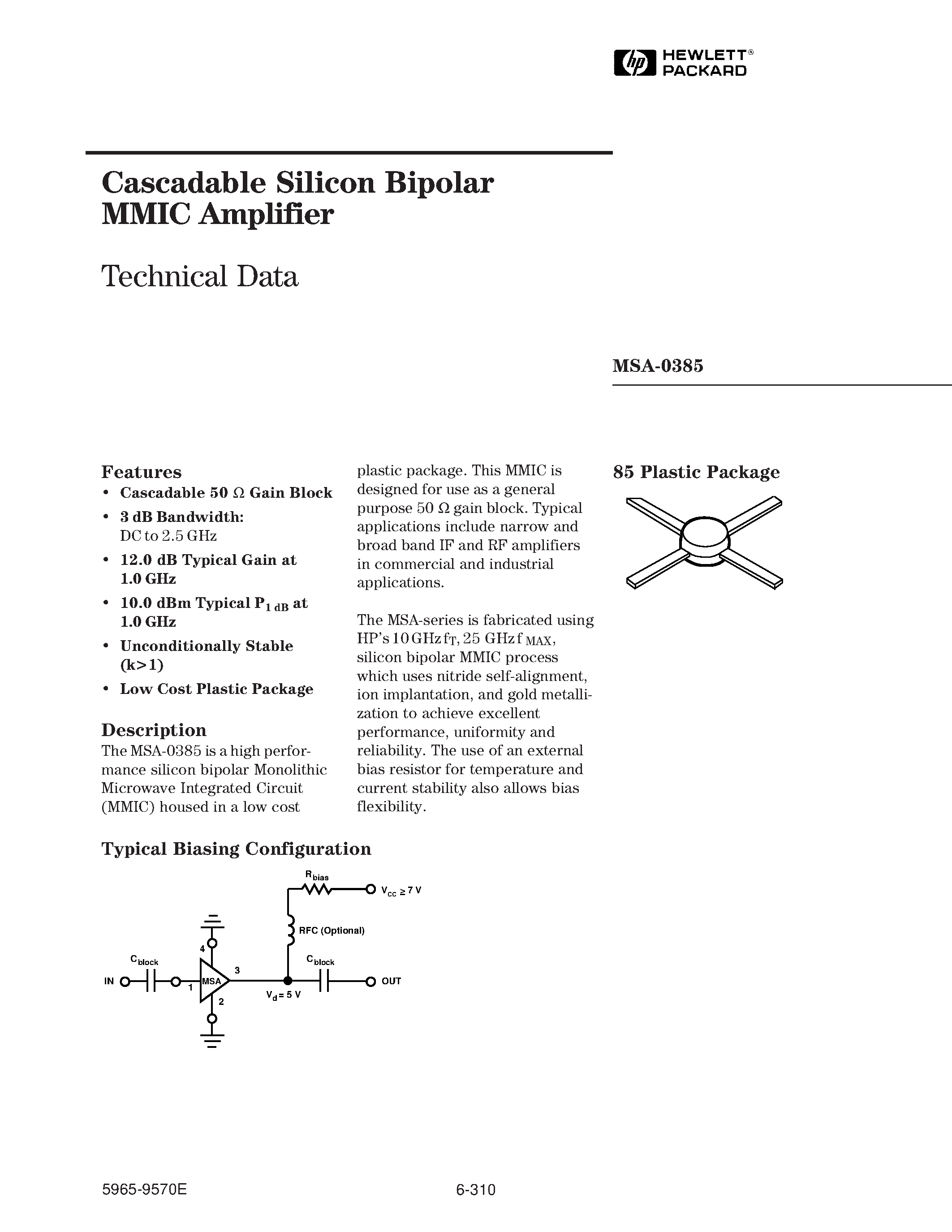 Даташит MSA-0385 - Cascadable Silicon Bipolar MMIC Amplifier страница 1