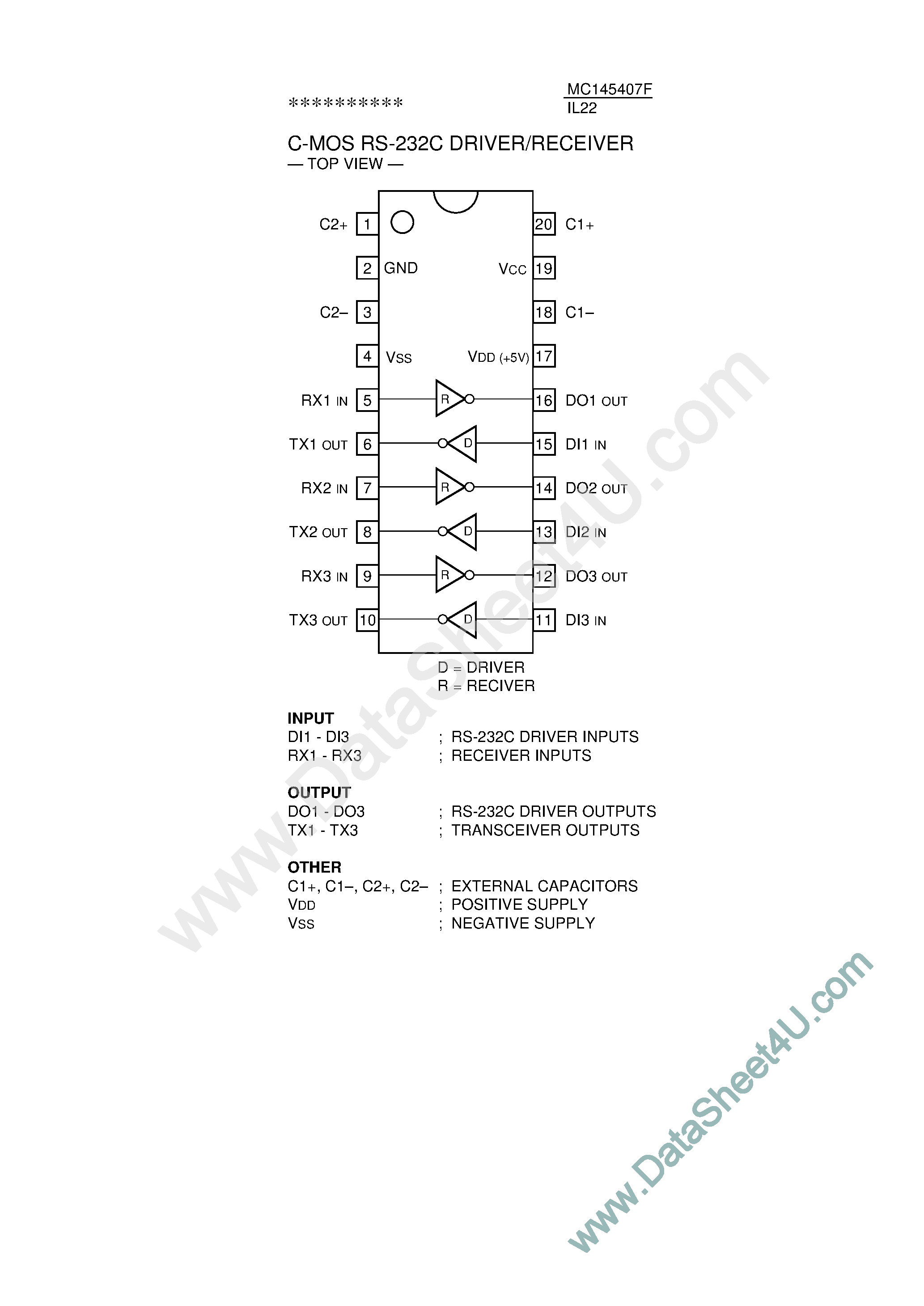 Даташит MC145407F - CMOS RS-232C Driver / Receiver страница 1