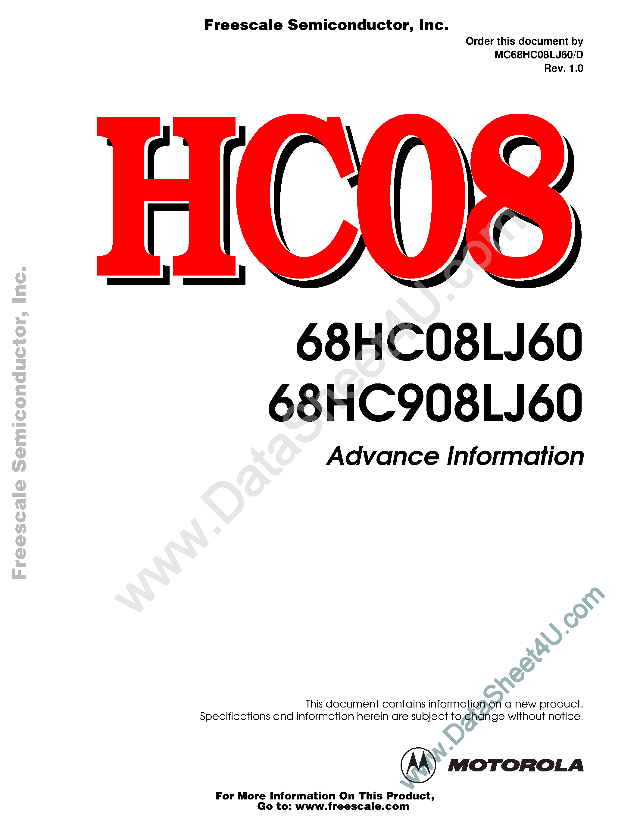 Даташит MC68HC08LJ60 - Microcontroller страница 1