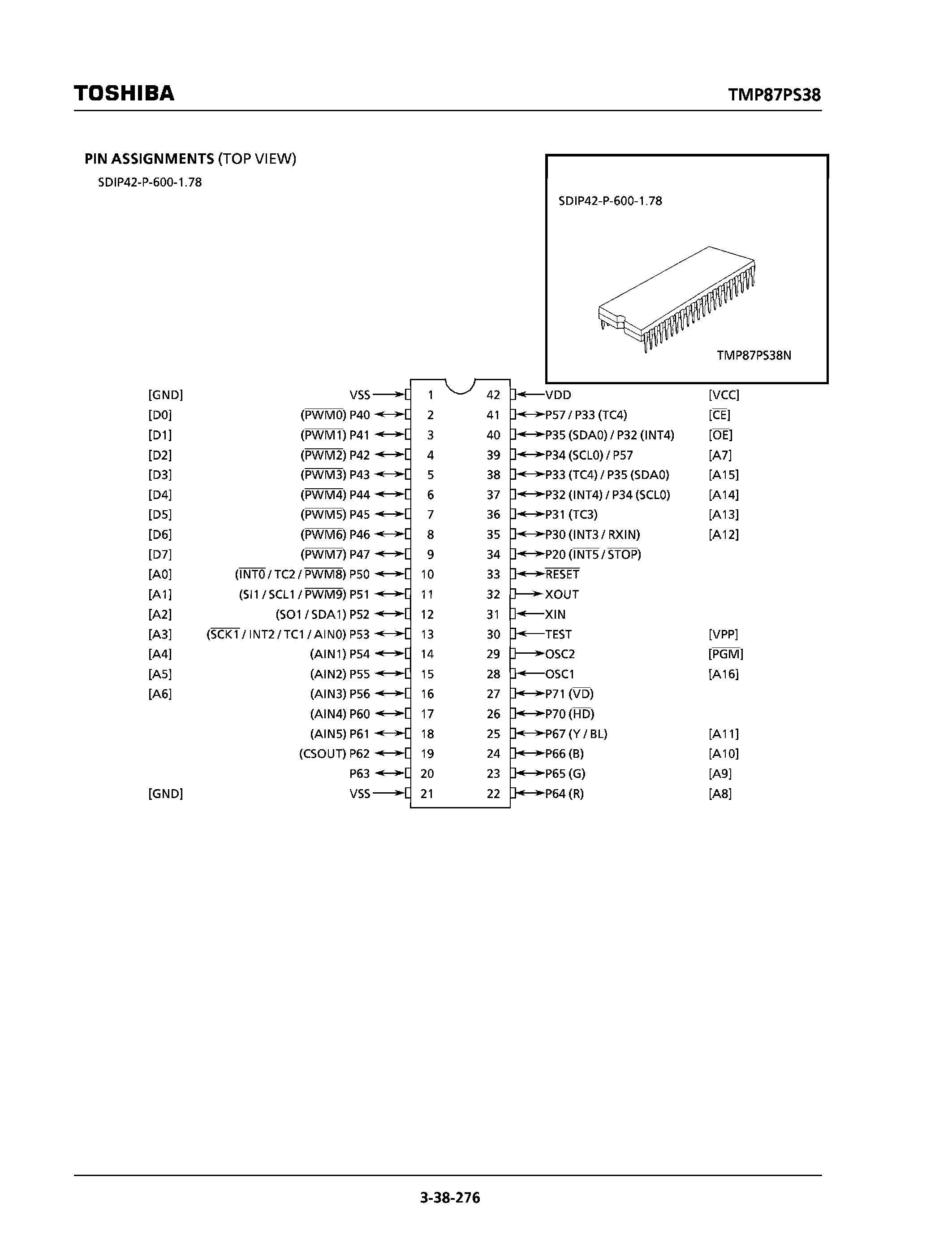 Datasheet TMP87PS38F - (TMP87PS38F/N) CMOS 8-Bit Microcontroller page 2