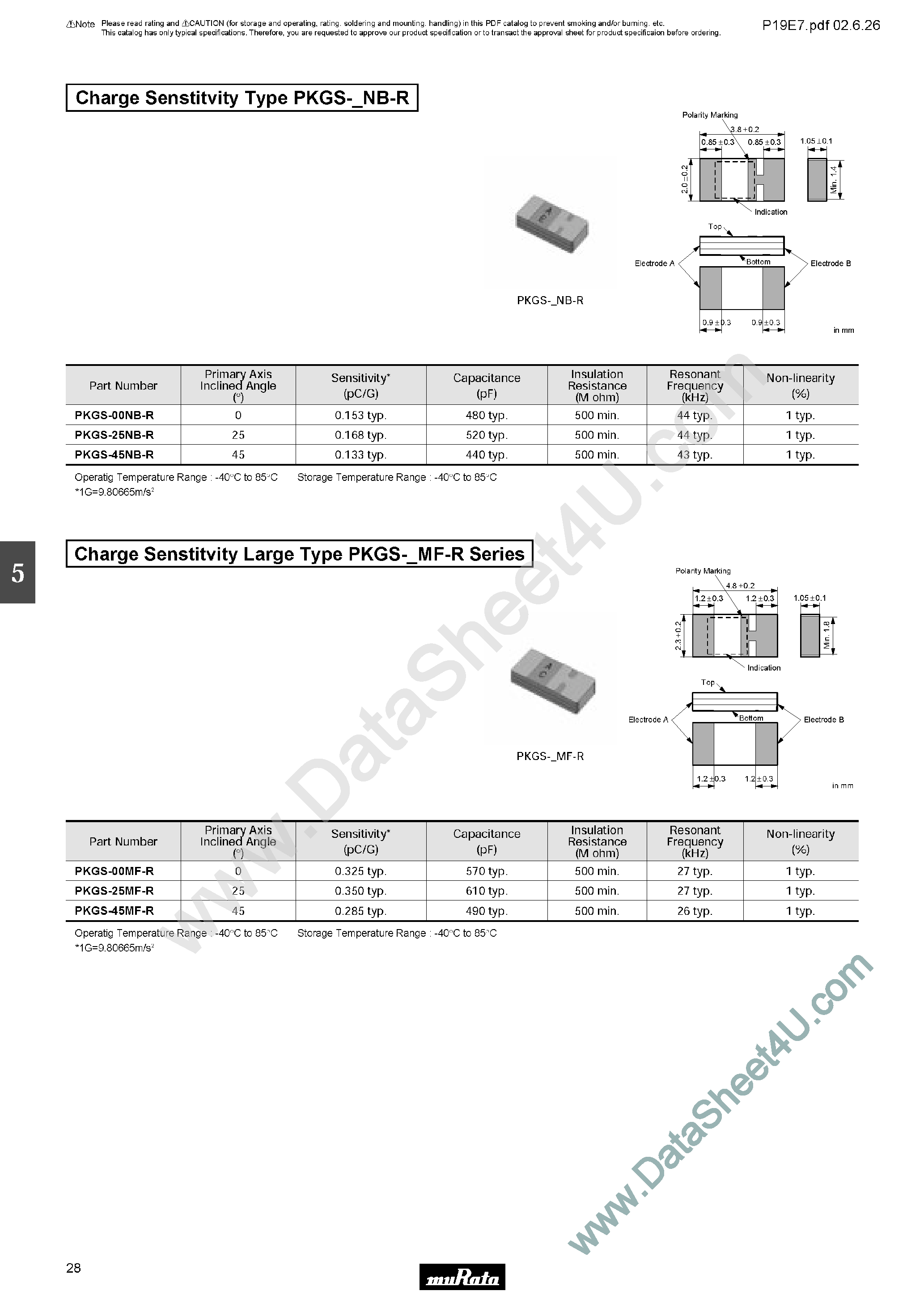 Datasheet PKGS-00MF-R - (PKGS-xxxx) Piezoelectric Ceramics Sensors page 1