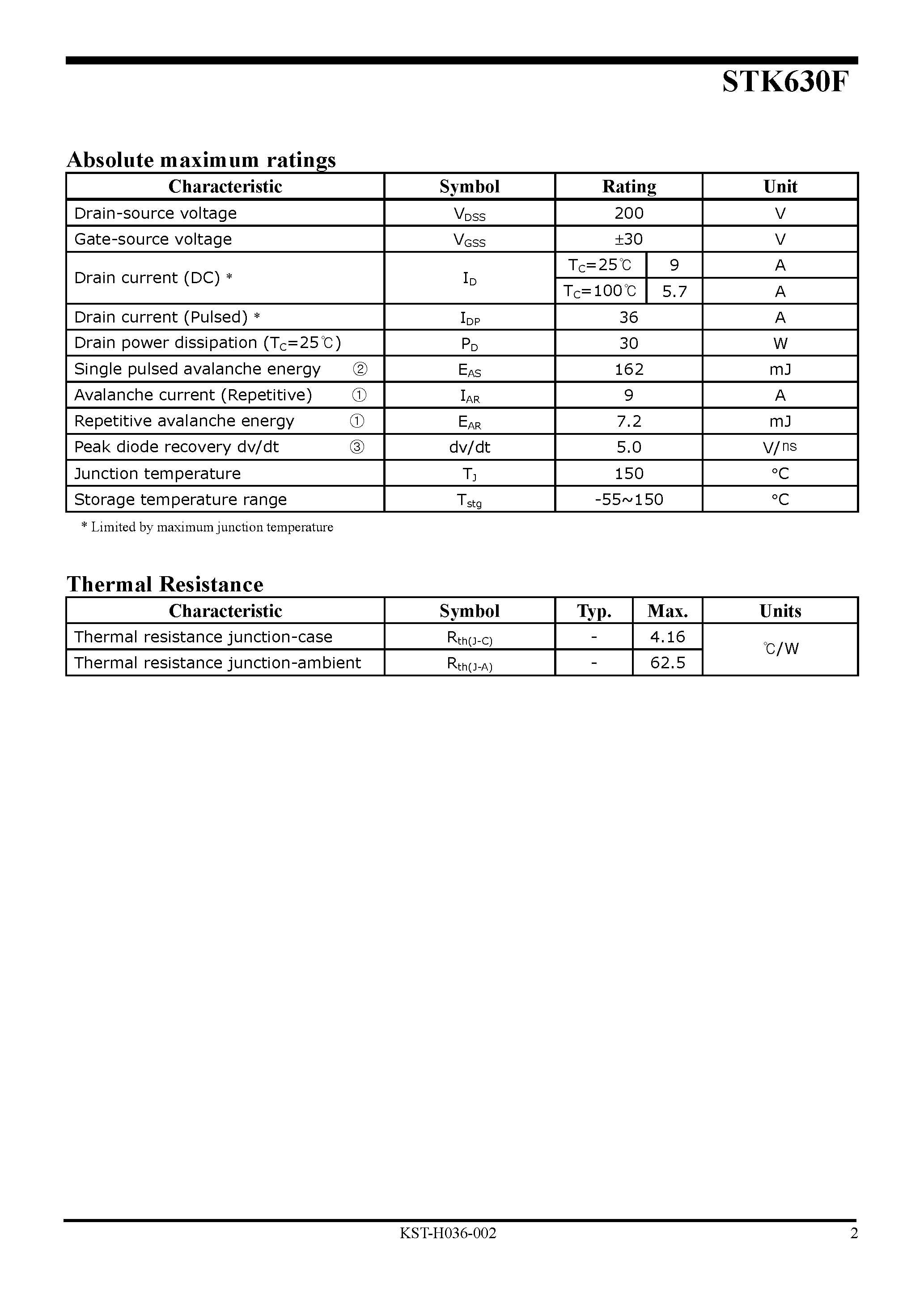 Datasheet STK630F - Power MOSFET page 2