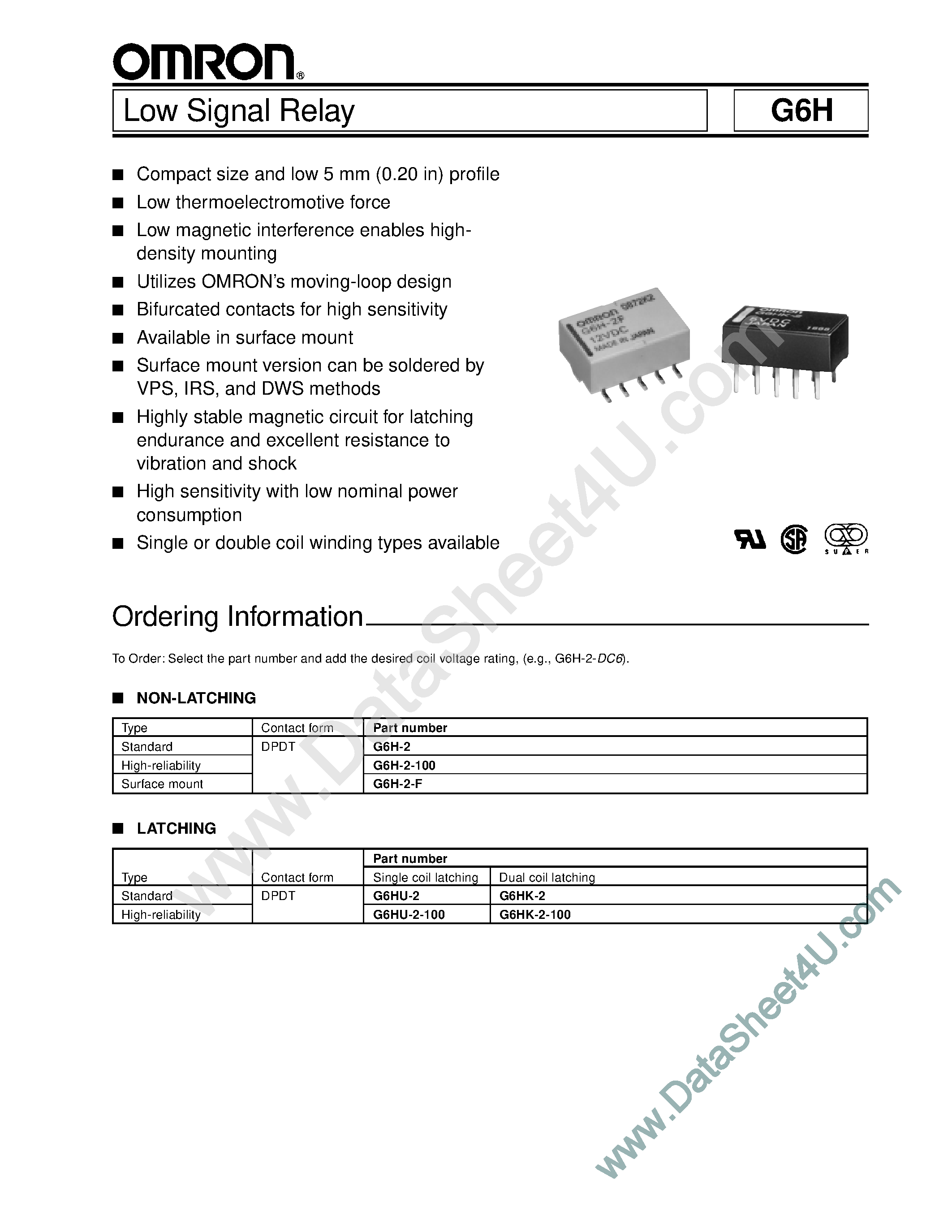 Даташит G6H-2 - (G6H Series) Low Signal Relay страница 1