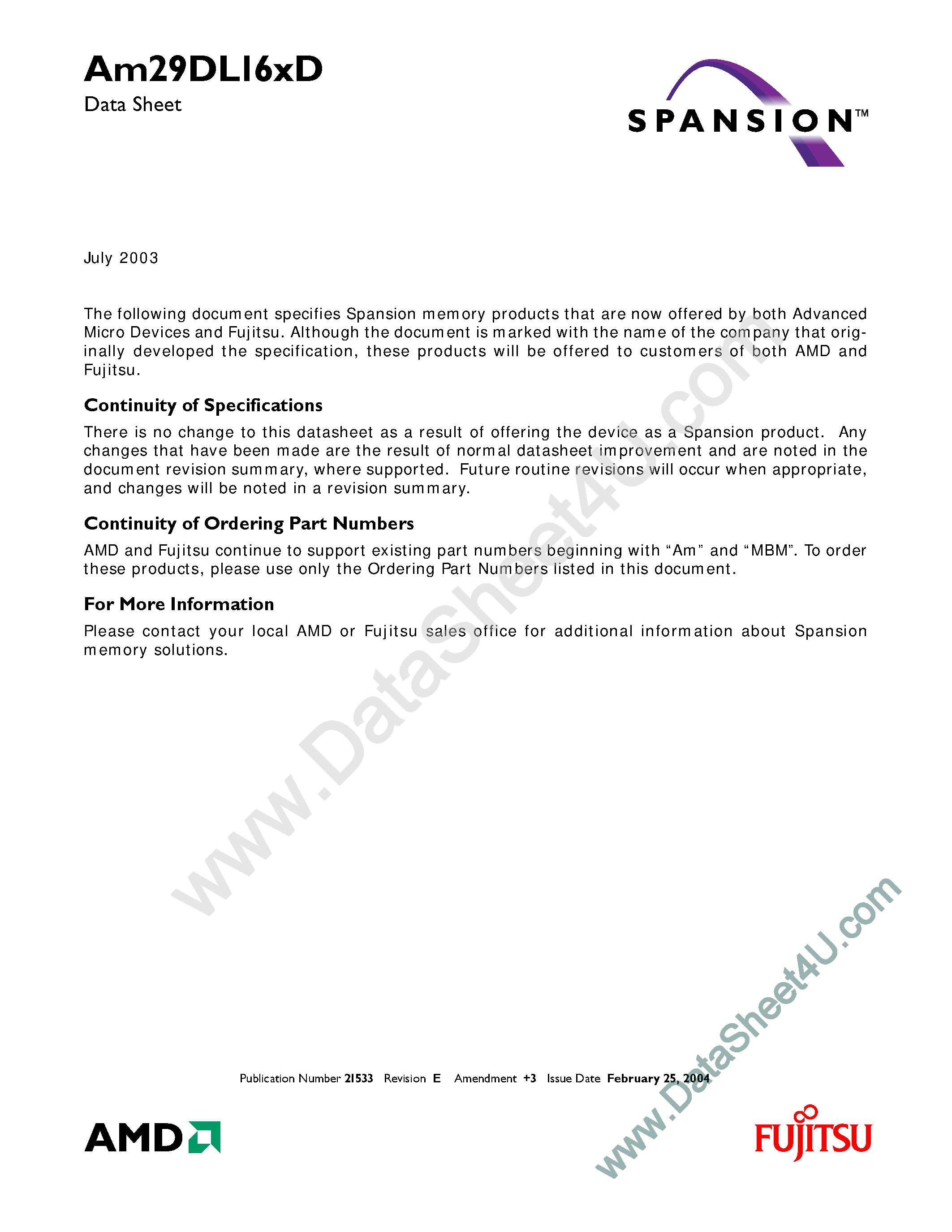 Datasheet AM29DL161D - (AM29DL16xD) 16 Megabit (2 M X 8-Bit/1 M X 16-Bit) Boot Sector page 1