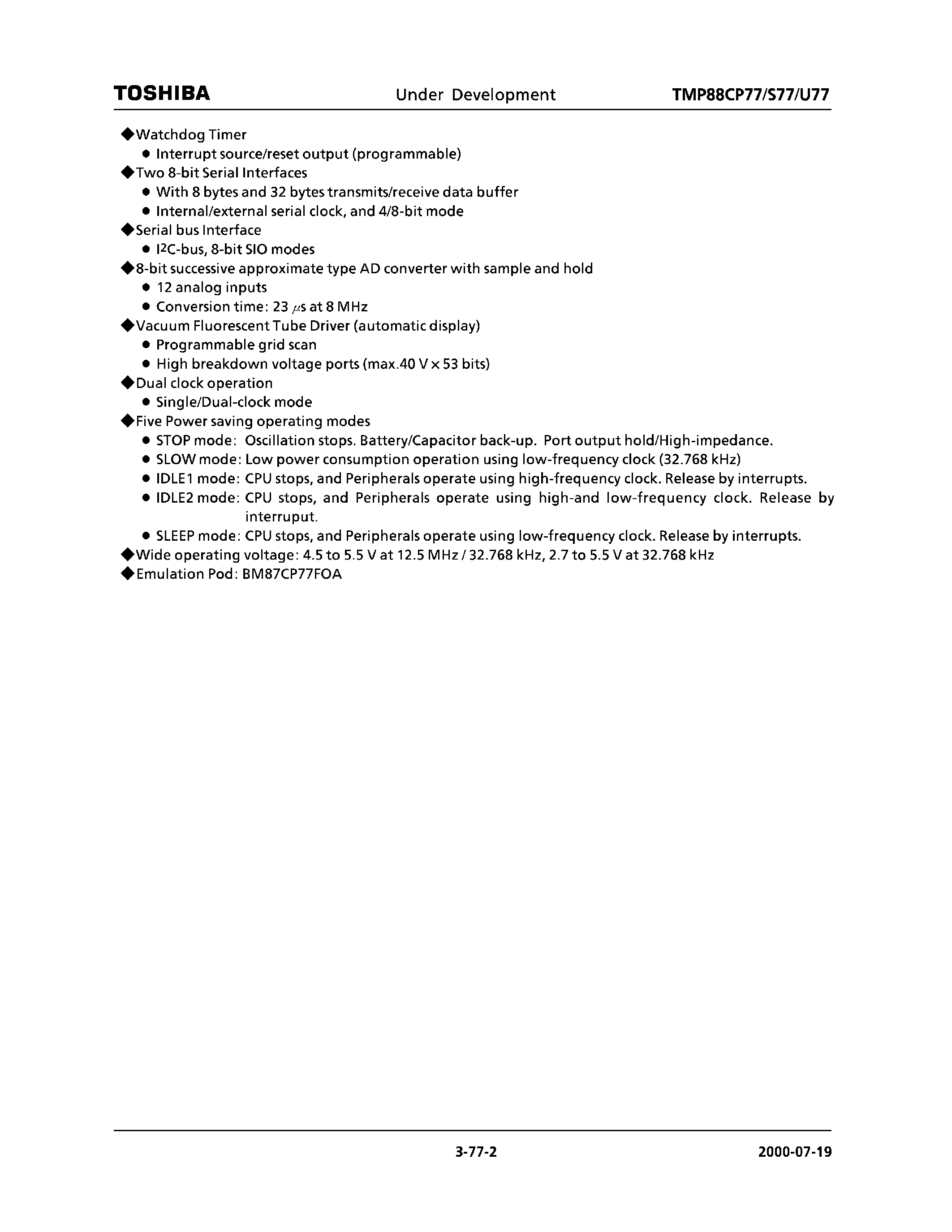 Datasheet TMP88CP77F - (TMP88Cx77F) CMOS 8-Bit Microcontroller page 2