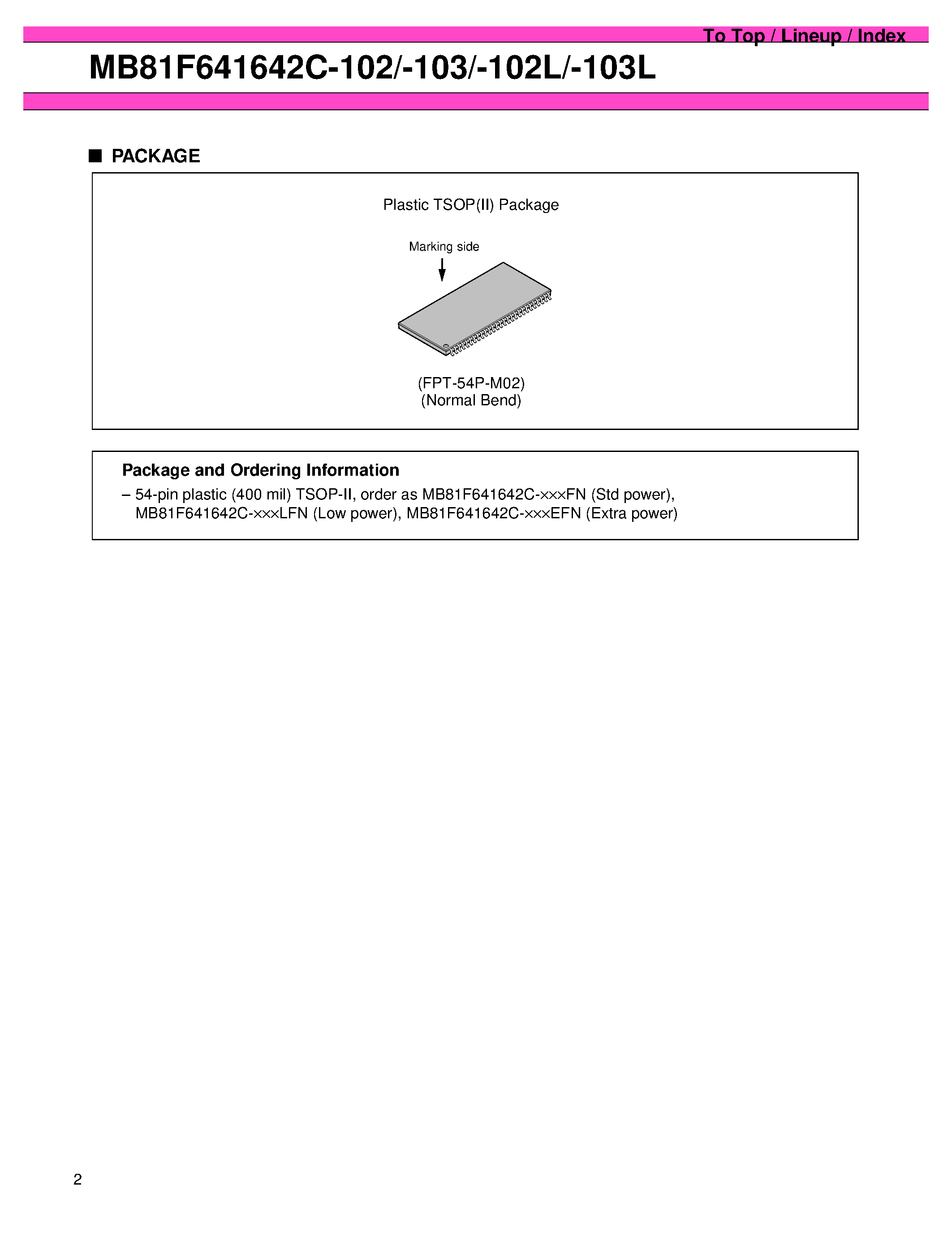 Даташит MB81F641642C - 4 x 1 M x 16 BIT SYNCHRONOUS DYNAMIC RAM страница 2