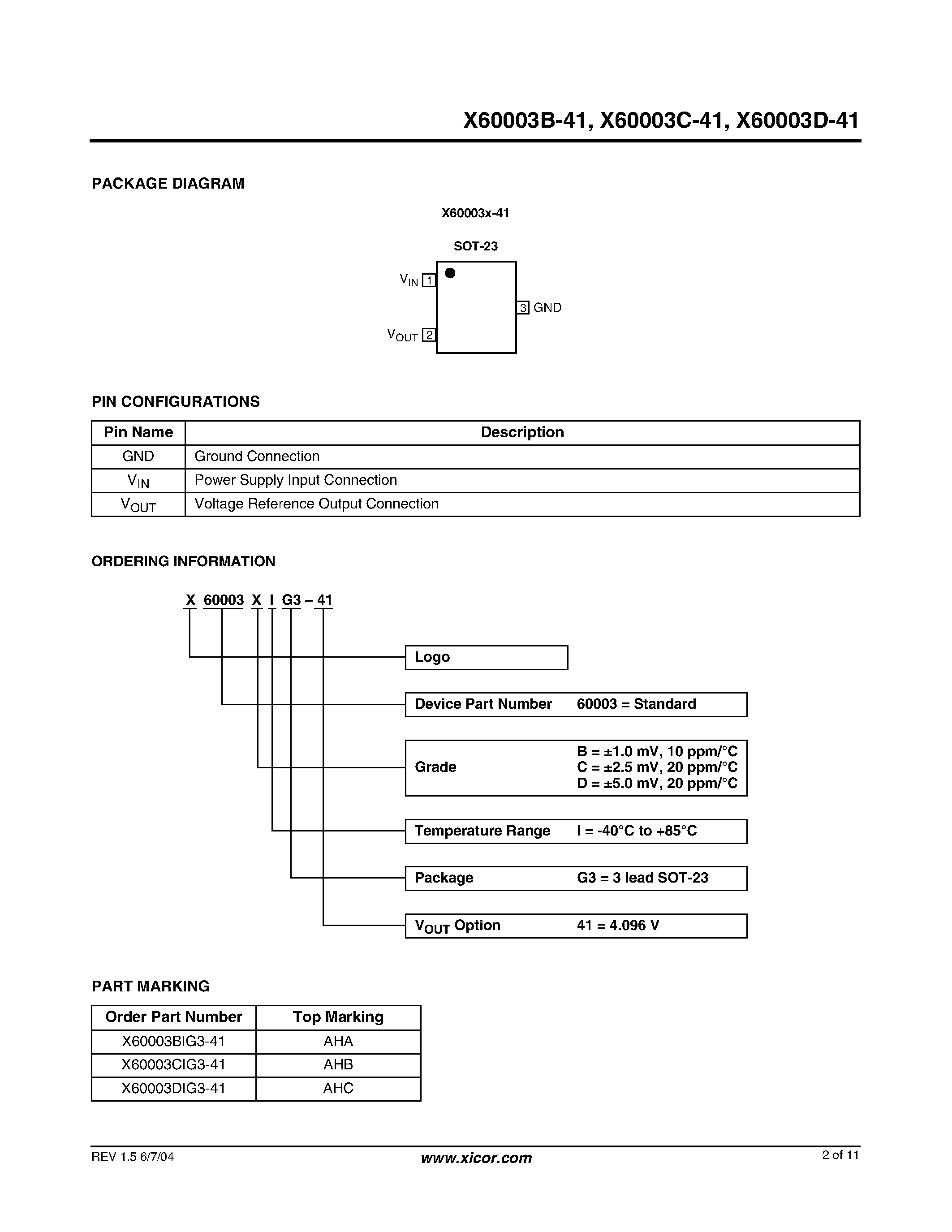 Datasheet X60003B-41 - (X60003x-41) Precison 4.096V FGA Voltage Reference page 2