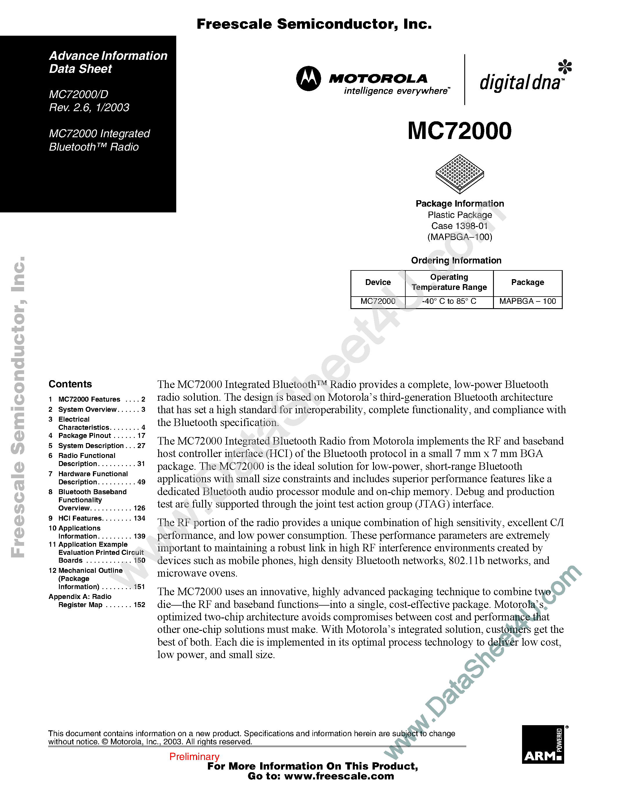 Даташит MC72000 - Integrated Bluetooth Radio страница 1