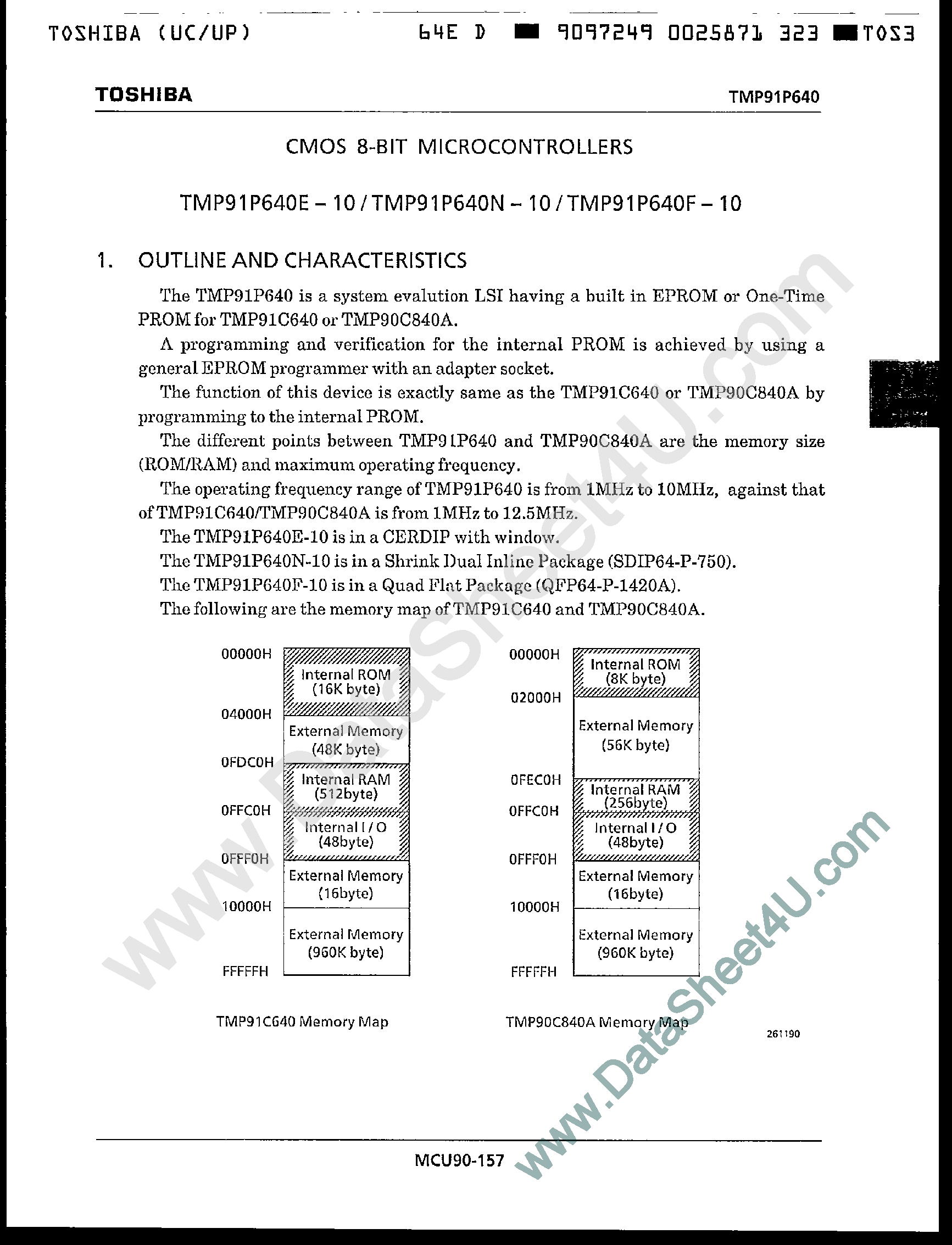 Даташит TMP91P640 - CMOS 8-Bit Microcontrollers страница 1