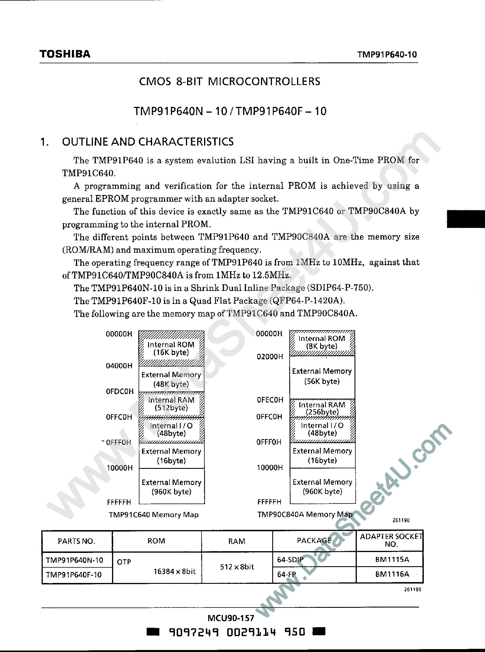 Даташит TMP91P640-10 - CMOS 8-Bit Microcontrollers страница 1