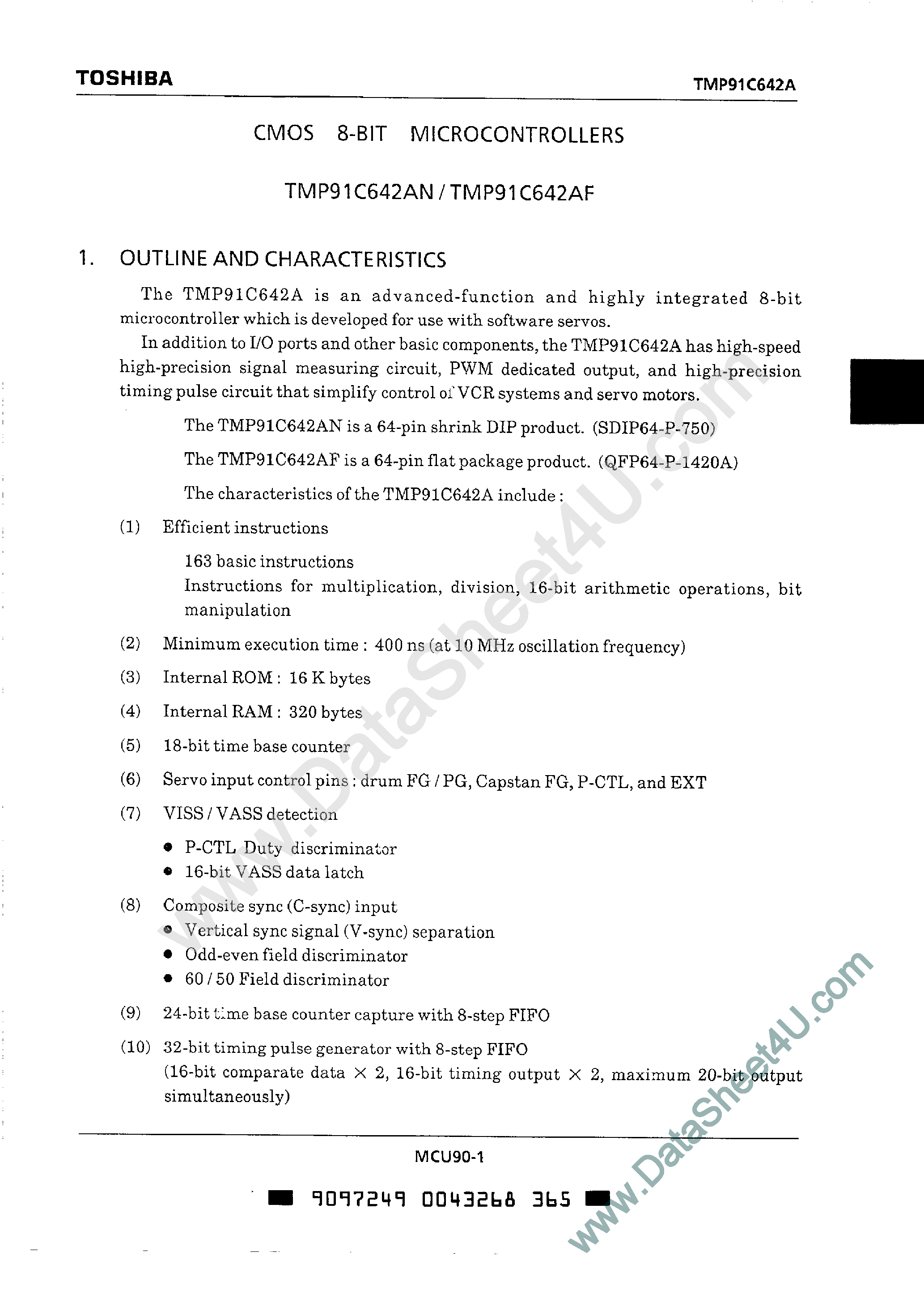 Даташит TMP91P642A - CMOS 8-Bit Microcontrollers страница 1