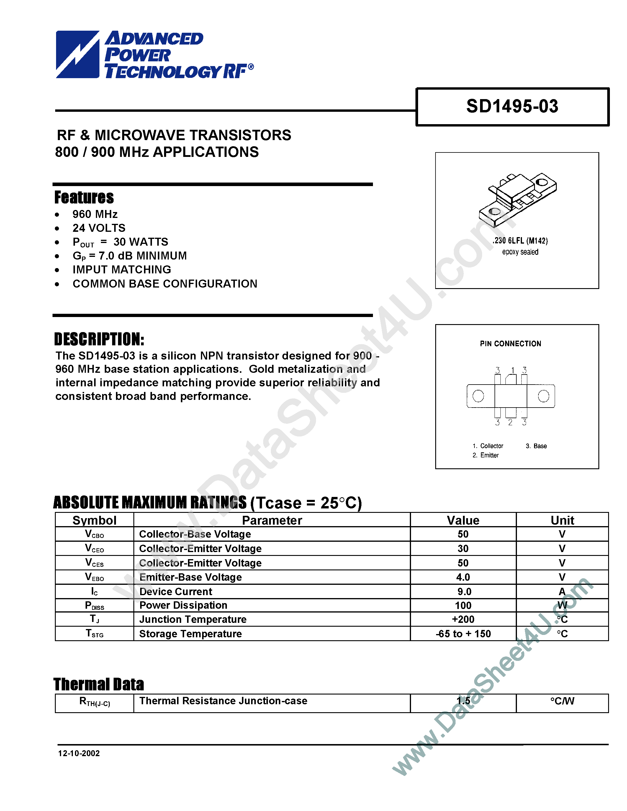 Datasheet SD1495-03 - RF & Microwave Transistors page 1