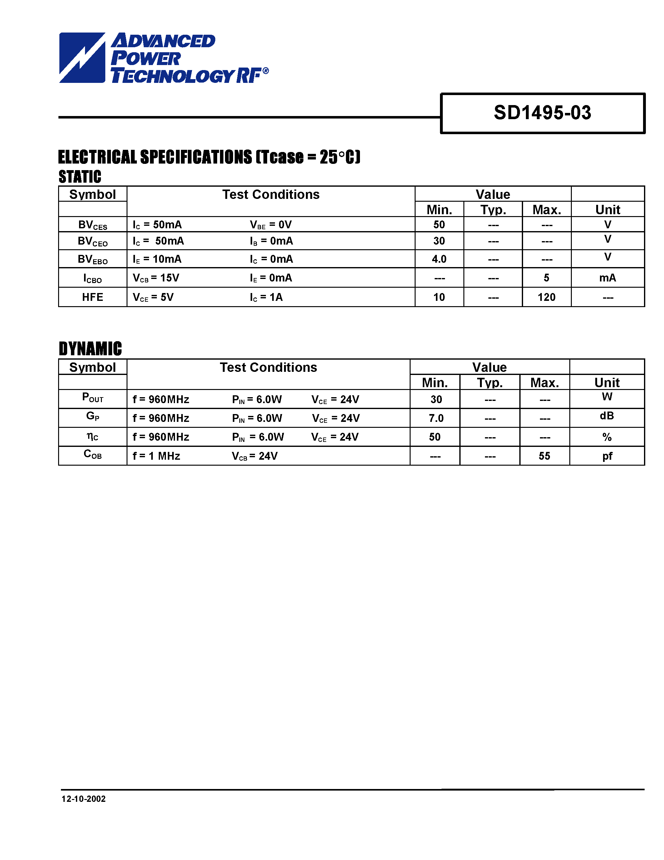 Datasheet SD1495-03 - RF & Microwave Transistors page 2