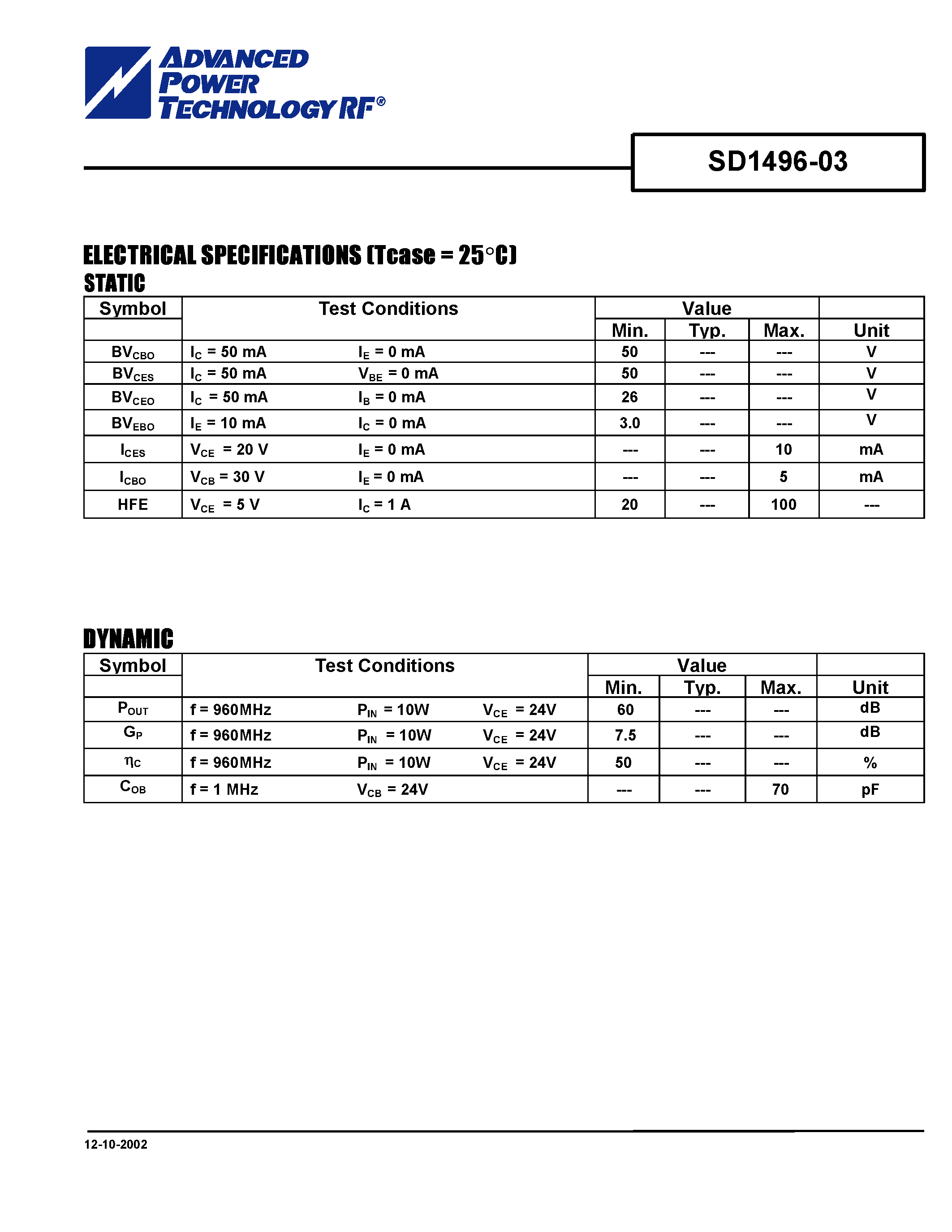 Datasheet SD1496-03 - RF & Microwave Transistors page 2