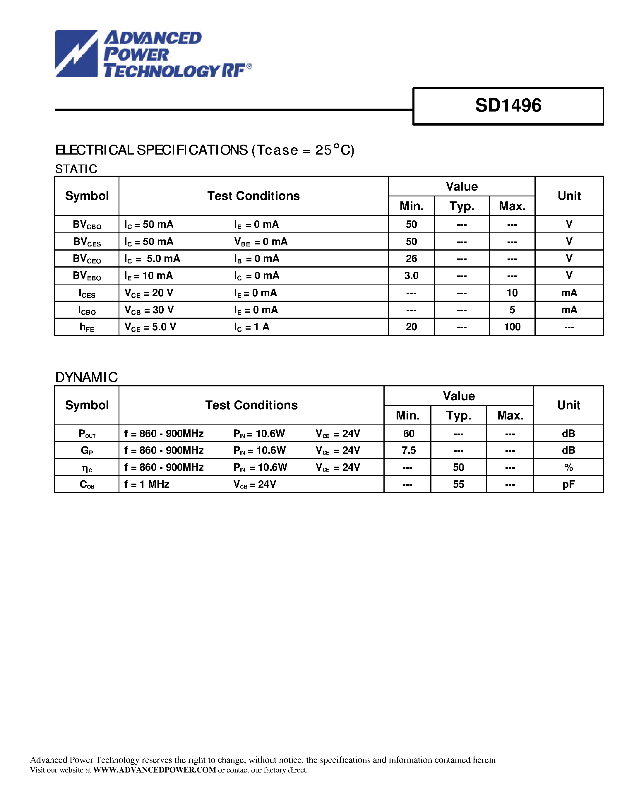 Datasheet SD1496 - RF & Microwave Transistors page 2