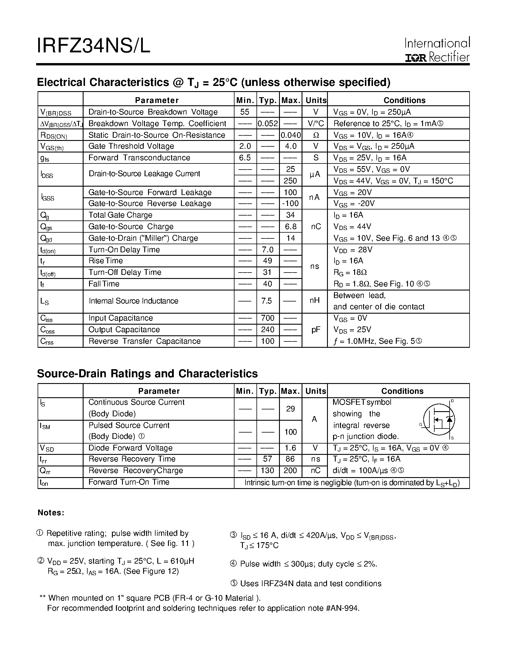 Datasheet IRFZ34NL - (IRFZ34NS/L) Power MOSFET page 2