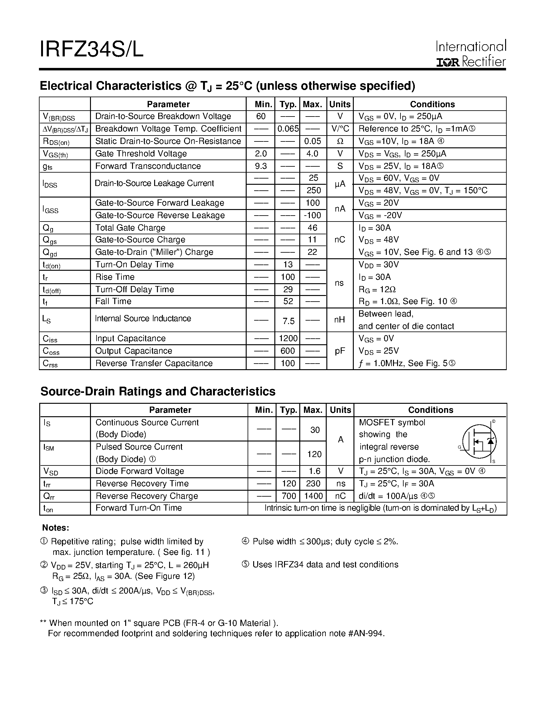 Datasheet IRFZ34L - (IRFZ34S/L) Power MOSFET page 2