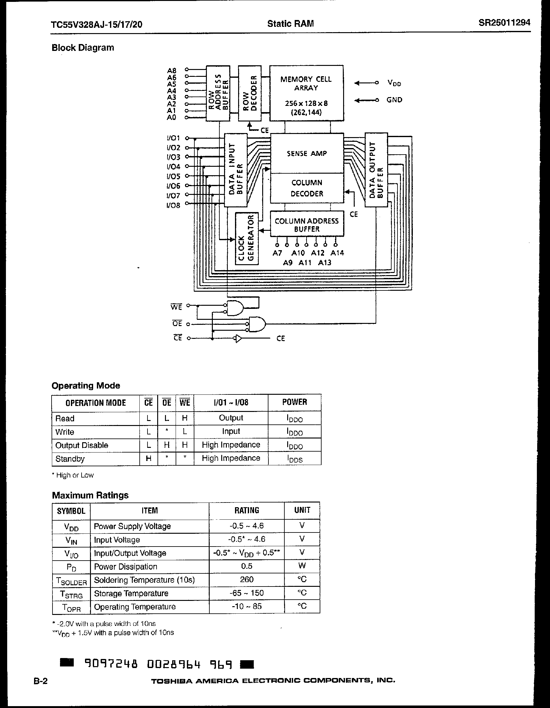 Datasheet TC55V328AJ - 8-Bit CMOS SRAM page 2