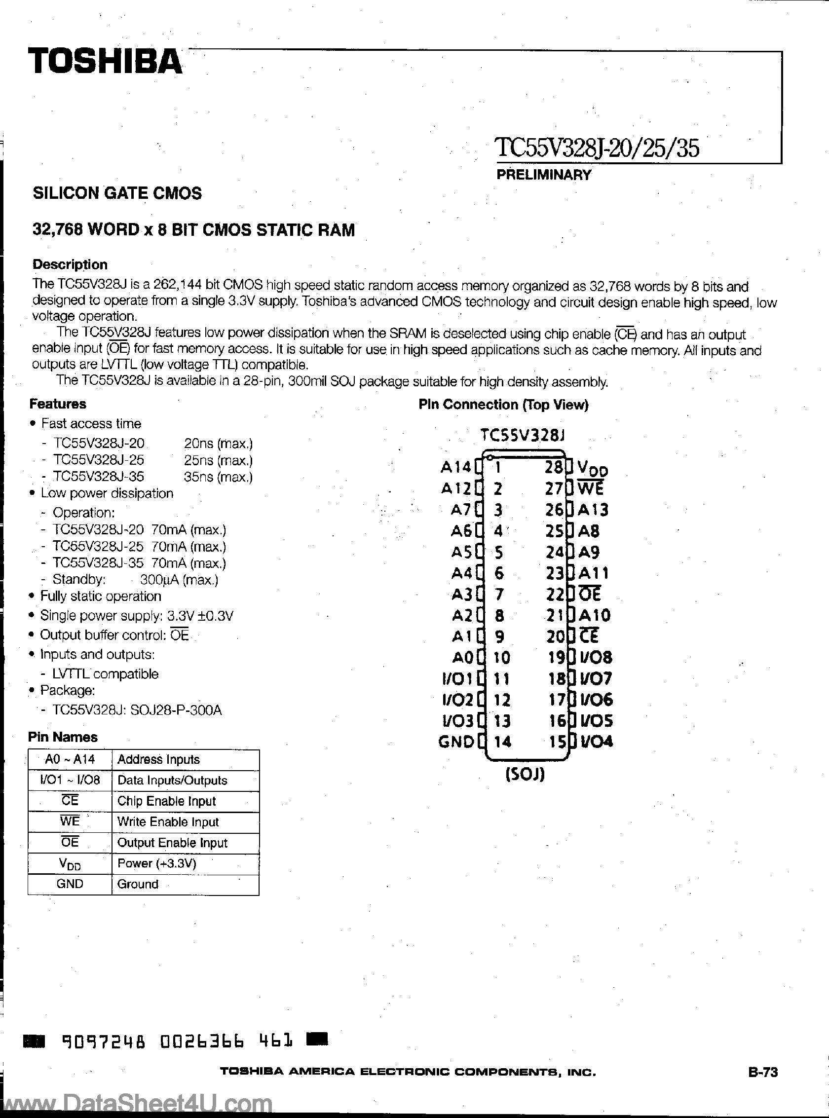 Datasheet TC55V328J - 8-Bit CMOS SRAM page 1