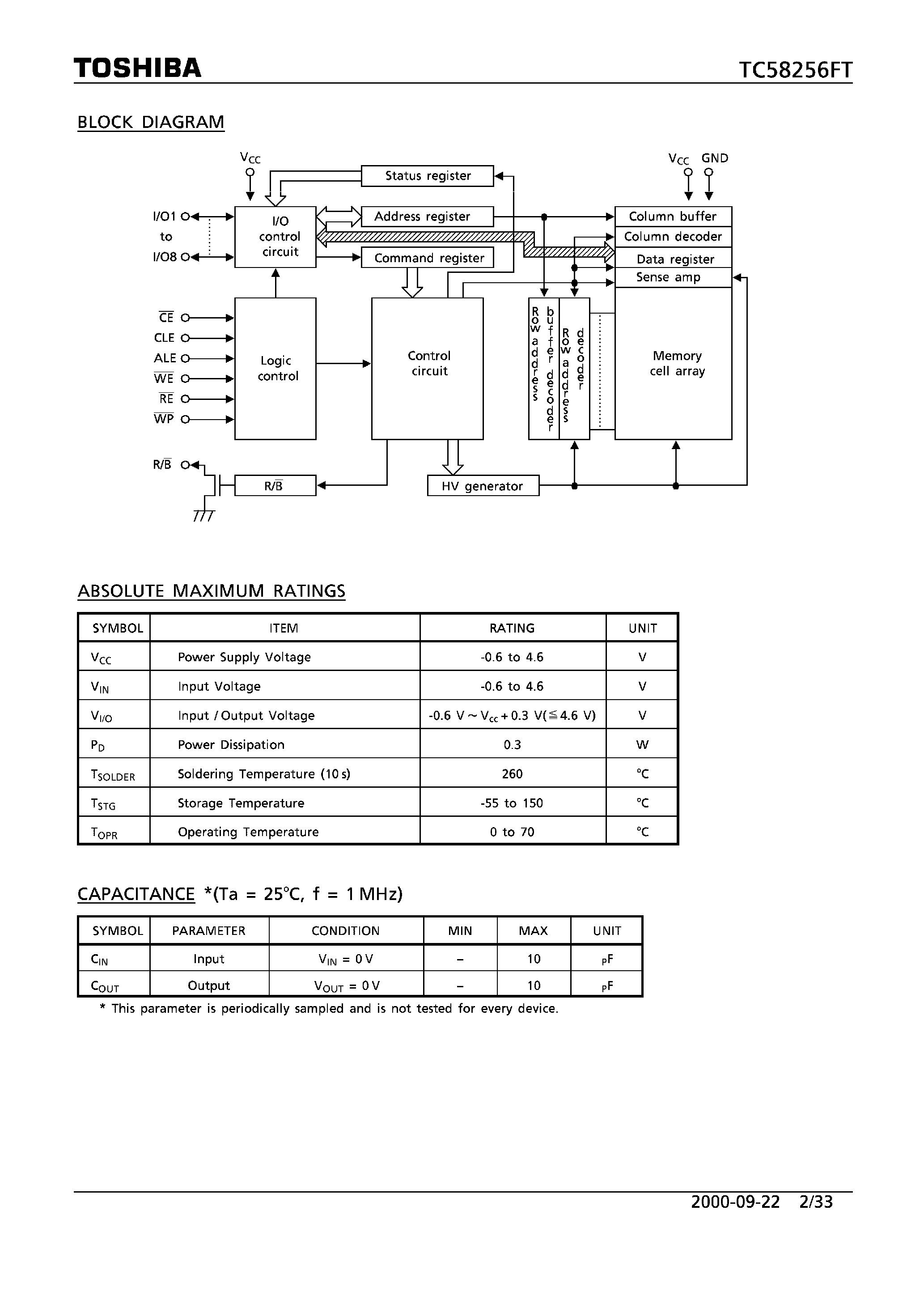 Datasheet TC58256FT - CMOS NAND EPROM page 2