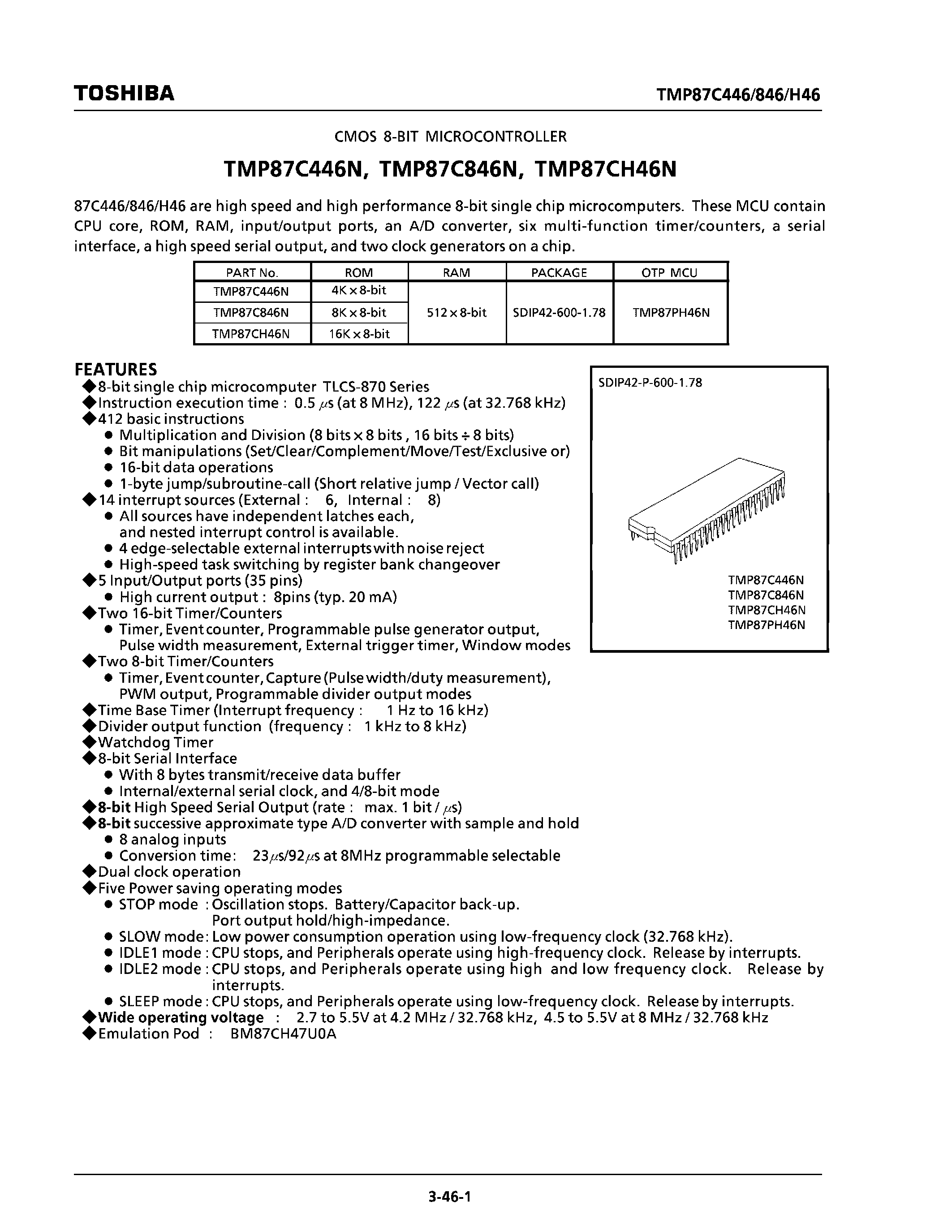 Datasheet TMP87C446 - (TMP87Cx46) CMOS 8-Bit Microcontroller page 2