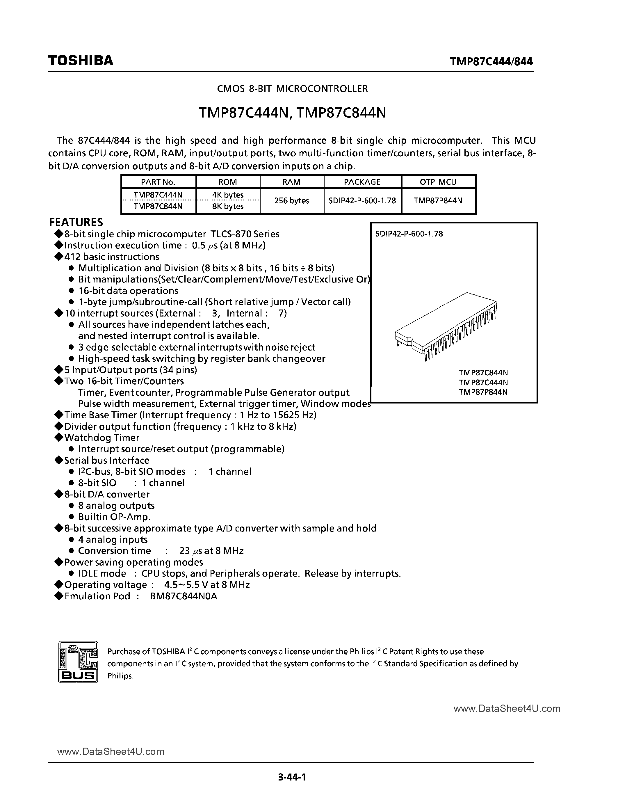 Datasheet TMP87C444 - (TMP87Cx44) CMOS 8-Bit Microcontroller page 1