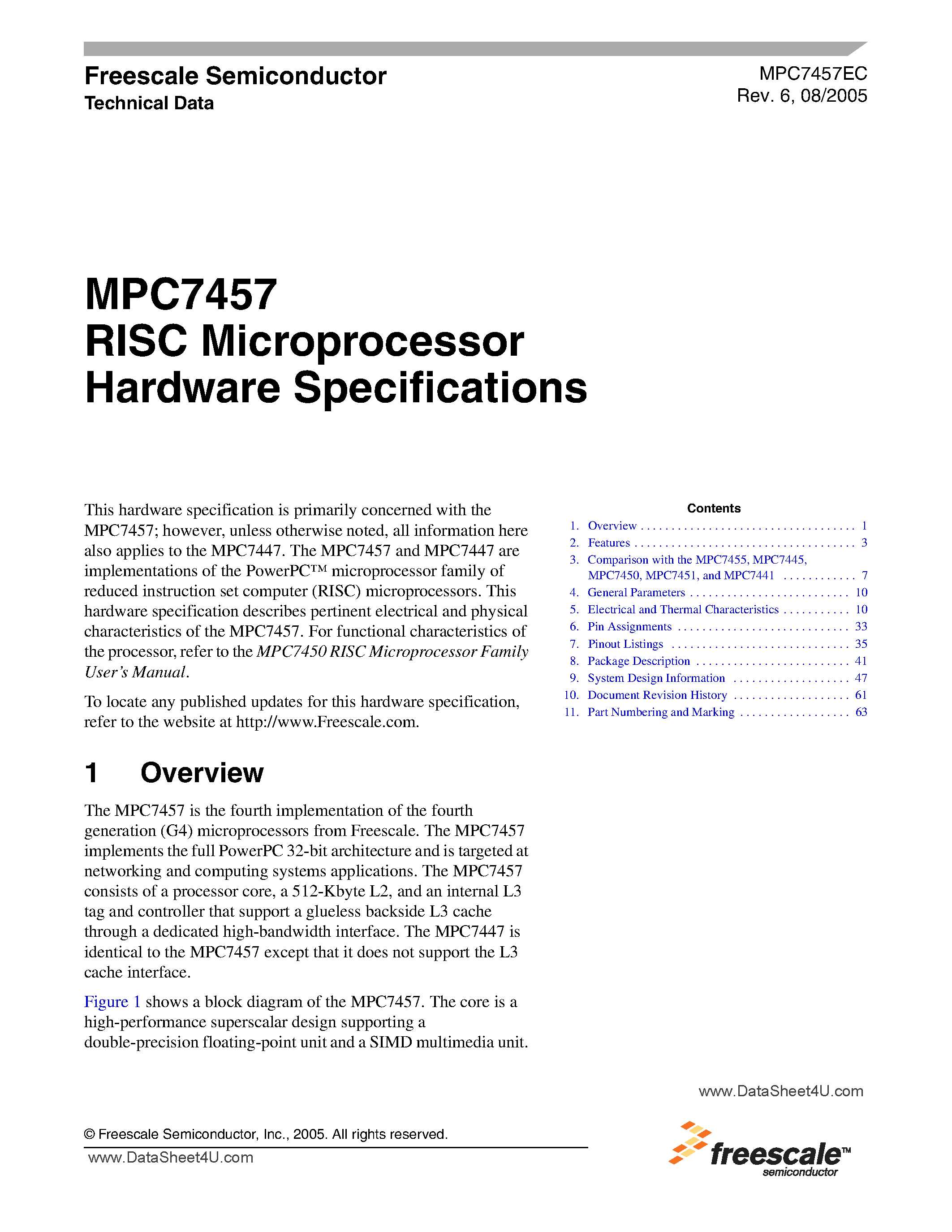 Даташит MC7457 - RISC Microprocessor страница 1