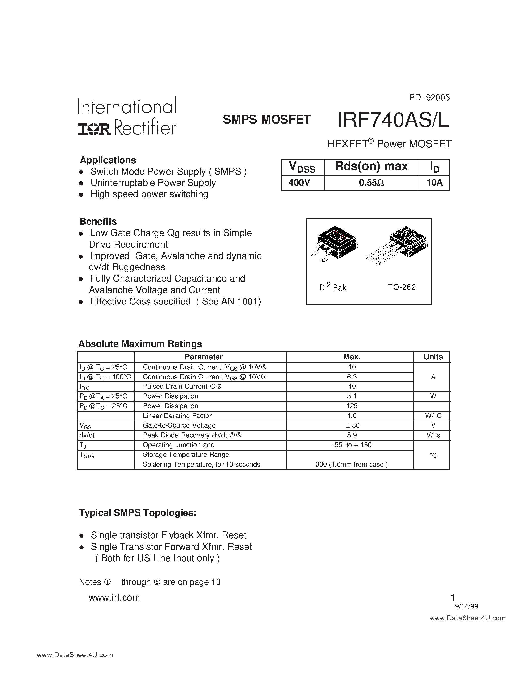 Irf740 datasheet