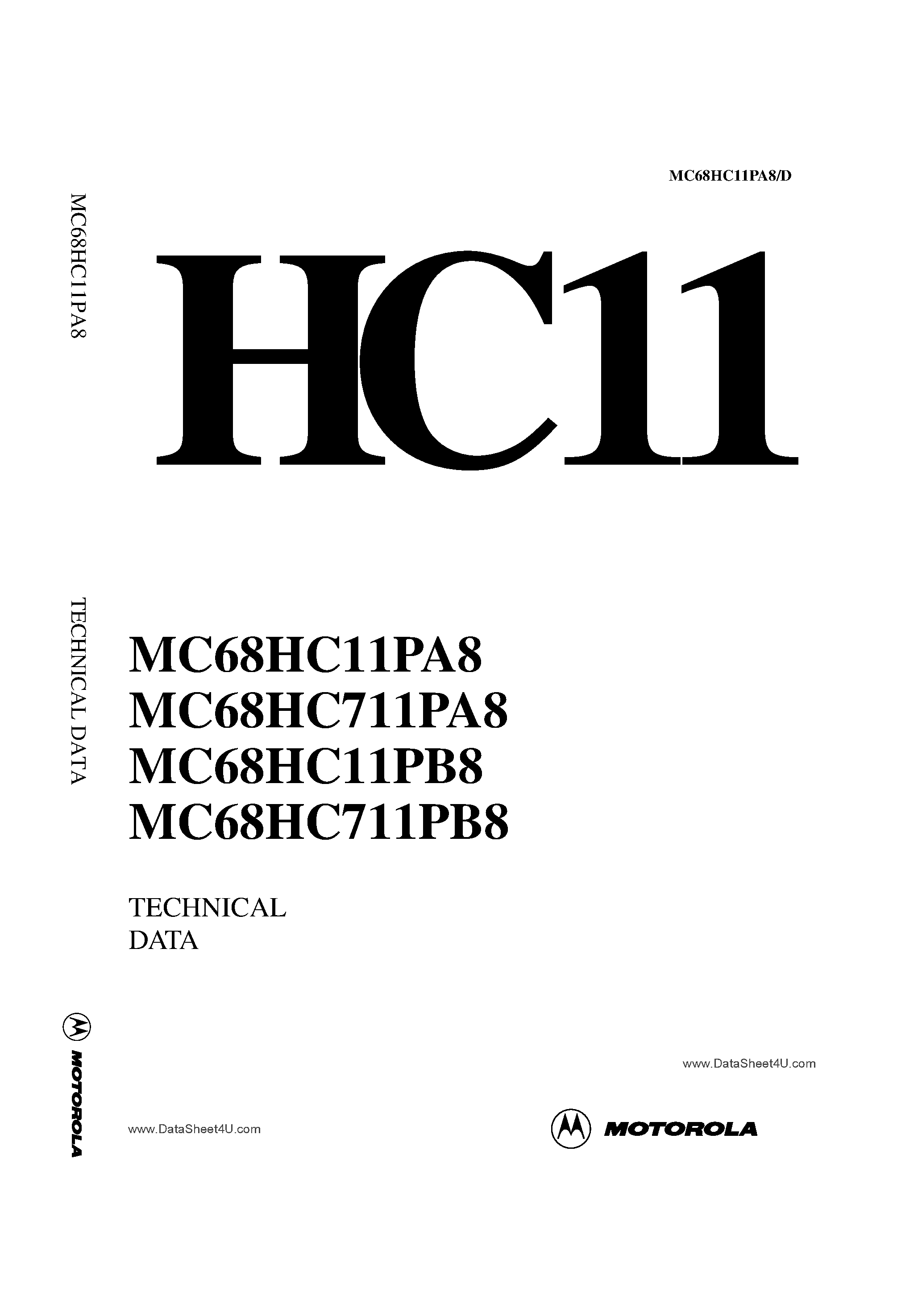 Datasheet MC68HC11PA8 - (MC68HCx11Px8) Microcontroller page 1