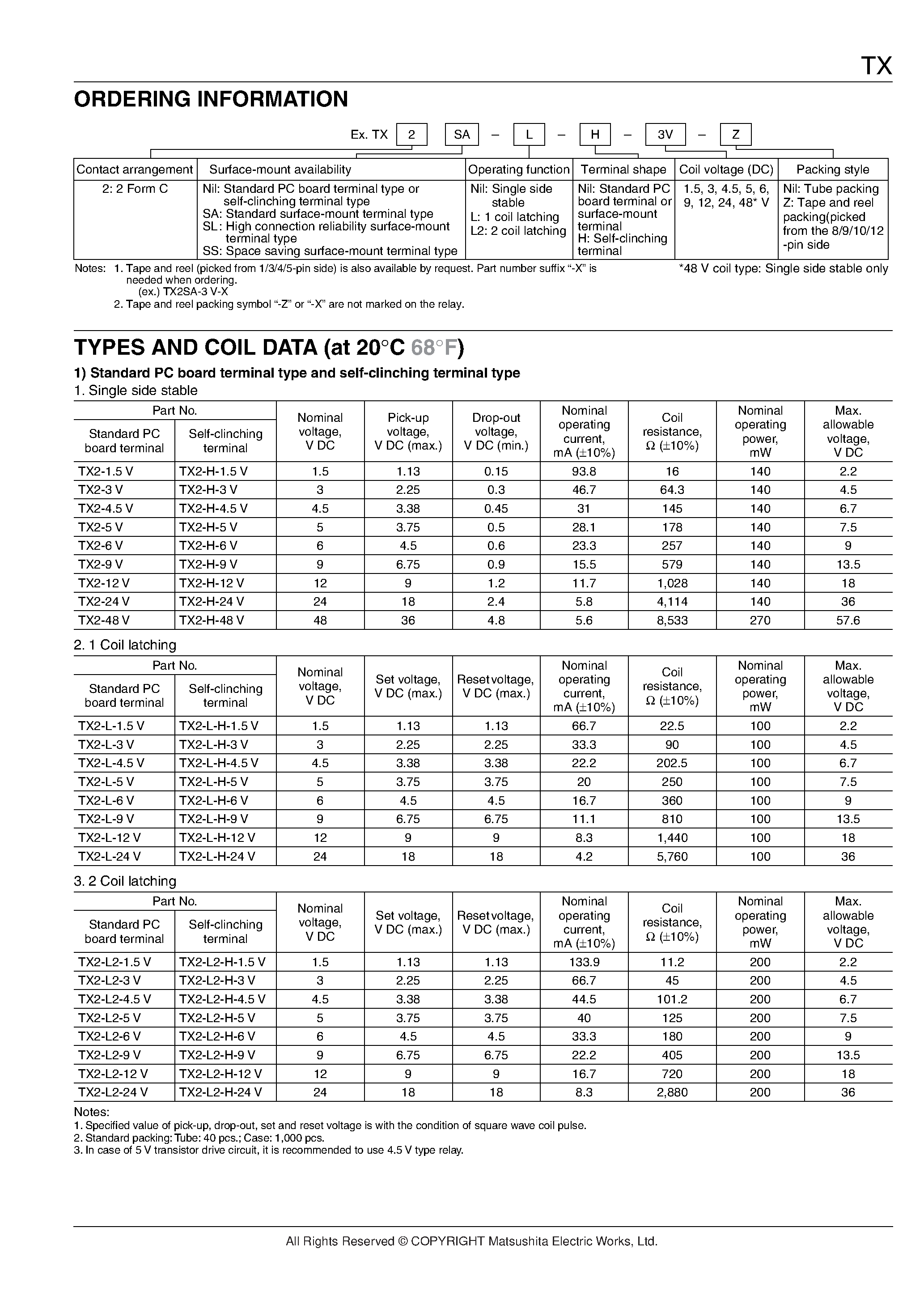 Datasheet TX2-1.5V - (TX Series) 2A CAPACITY RELAY page 2