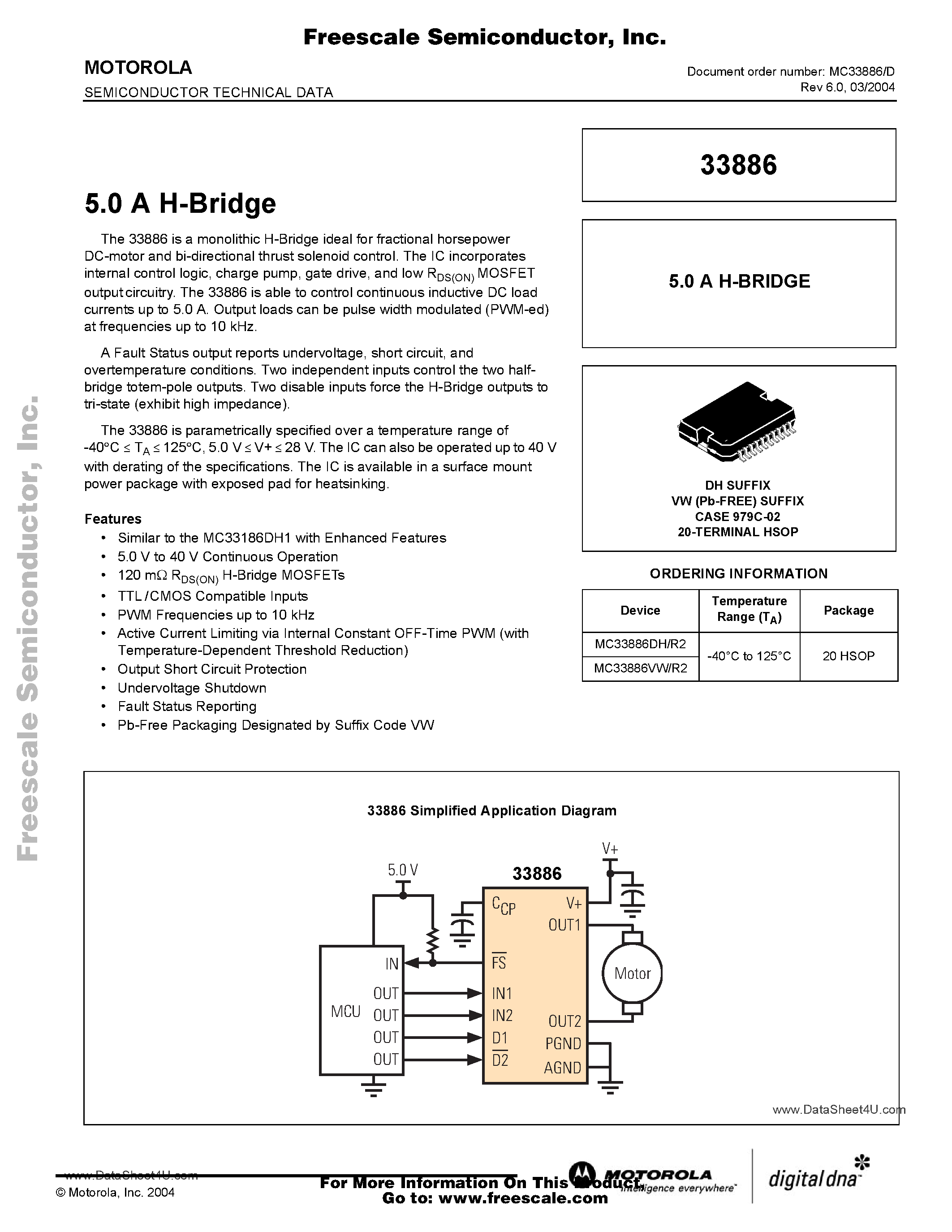 Даташит MC33886 - 5.0 A H BRIDGE страница 1