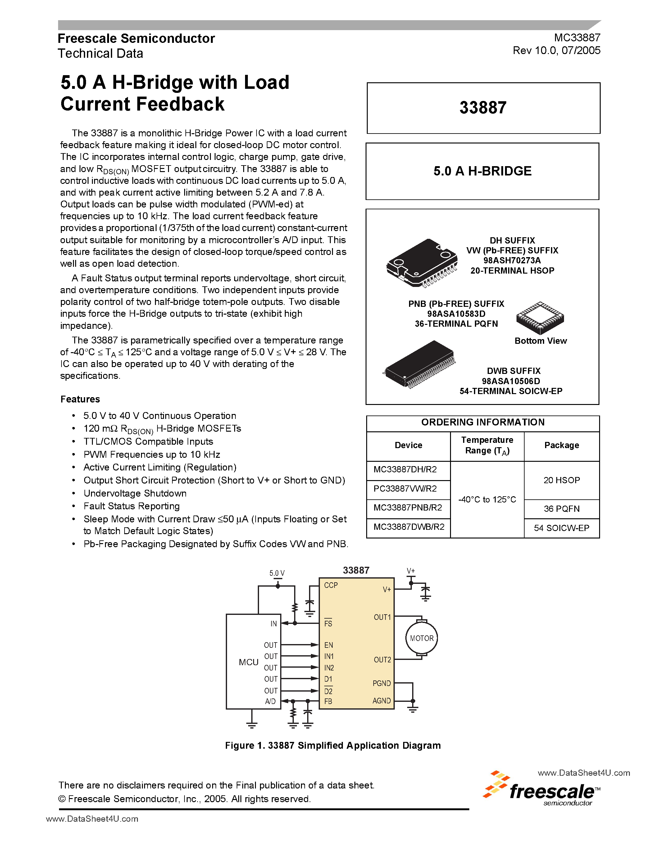 Даташит MC33887 - 5.0 A H-Bridge with Load Current Feedback страница 1