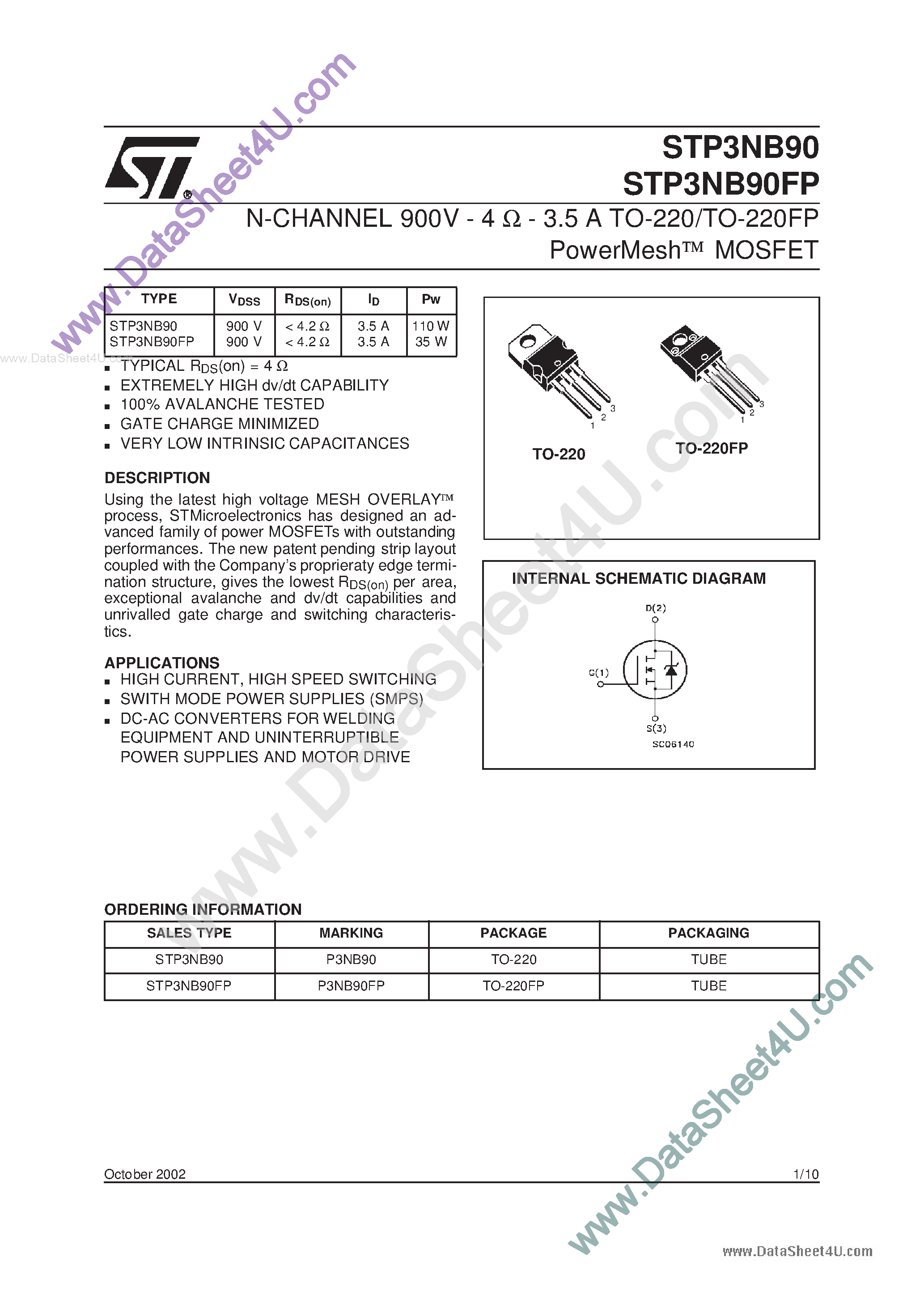 Даташит P3NB90FP - Search -----> STP3NB90FP страница 1