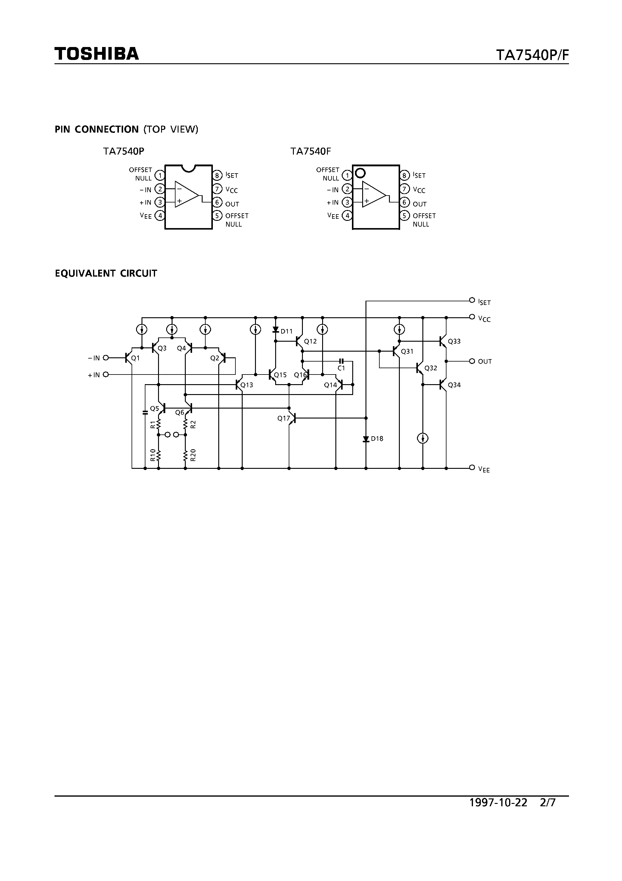 Даташит TA7540F - (TA7540F/P) SINGLE OPERATIONAL AMPLIFIER страница 2