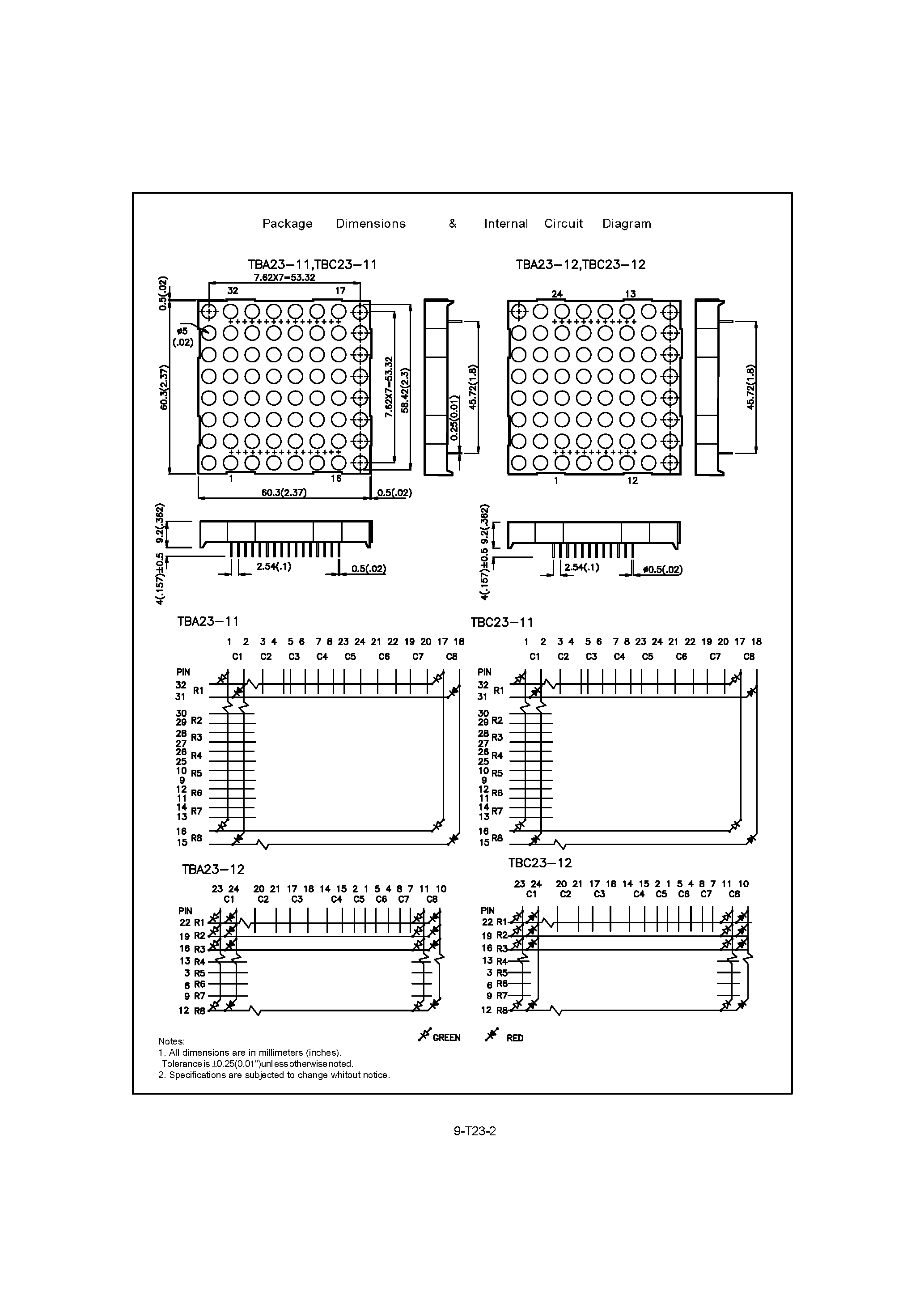 Даташит TBA23-11HGWA - 60mm (2.3INCH) 8x8 DOT MATRIX DISPLAY страница 2