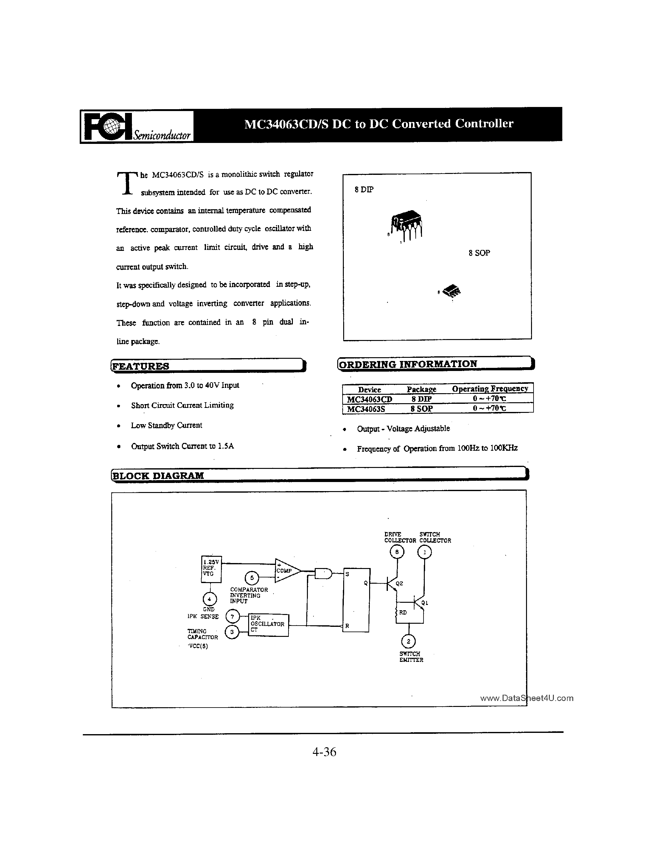 Даташит MC34063CD - DC to DC Convertered Controller страница 1