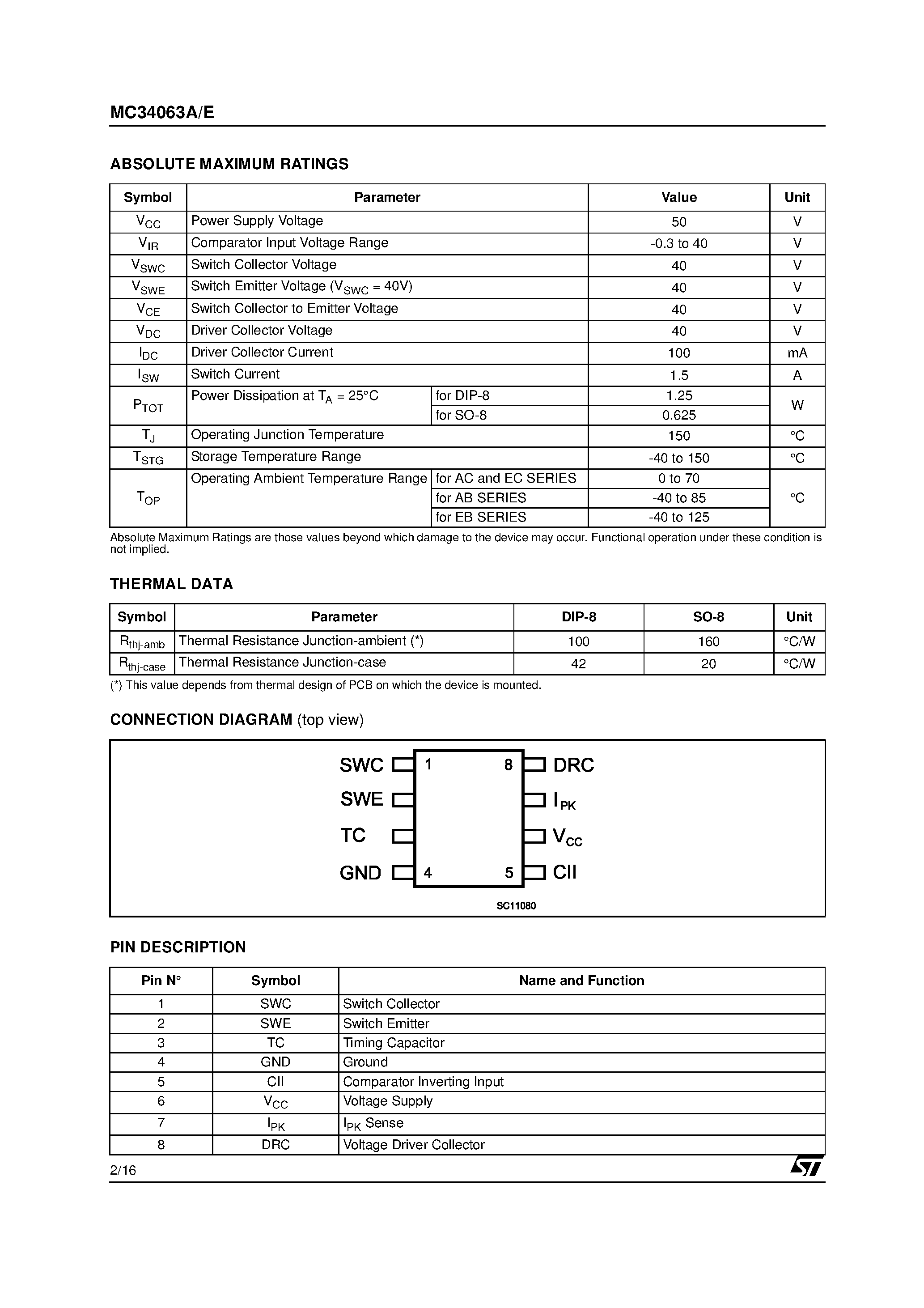 Даташит MC34063E - DC/DC Converter Contolr Circuits страница 2