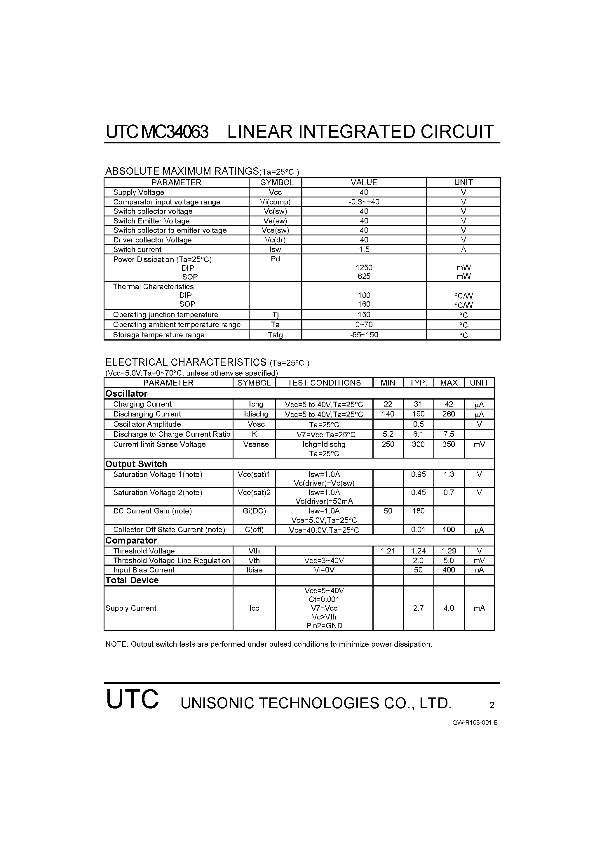 Datasheet MC34063 - DC to DC Converter Controller page 2