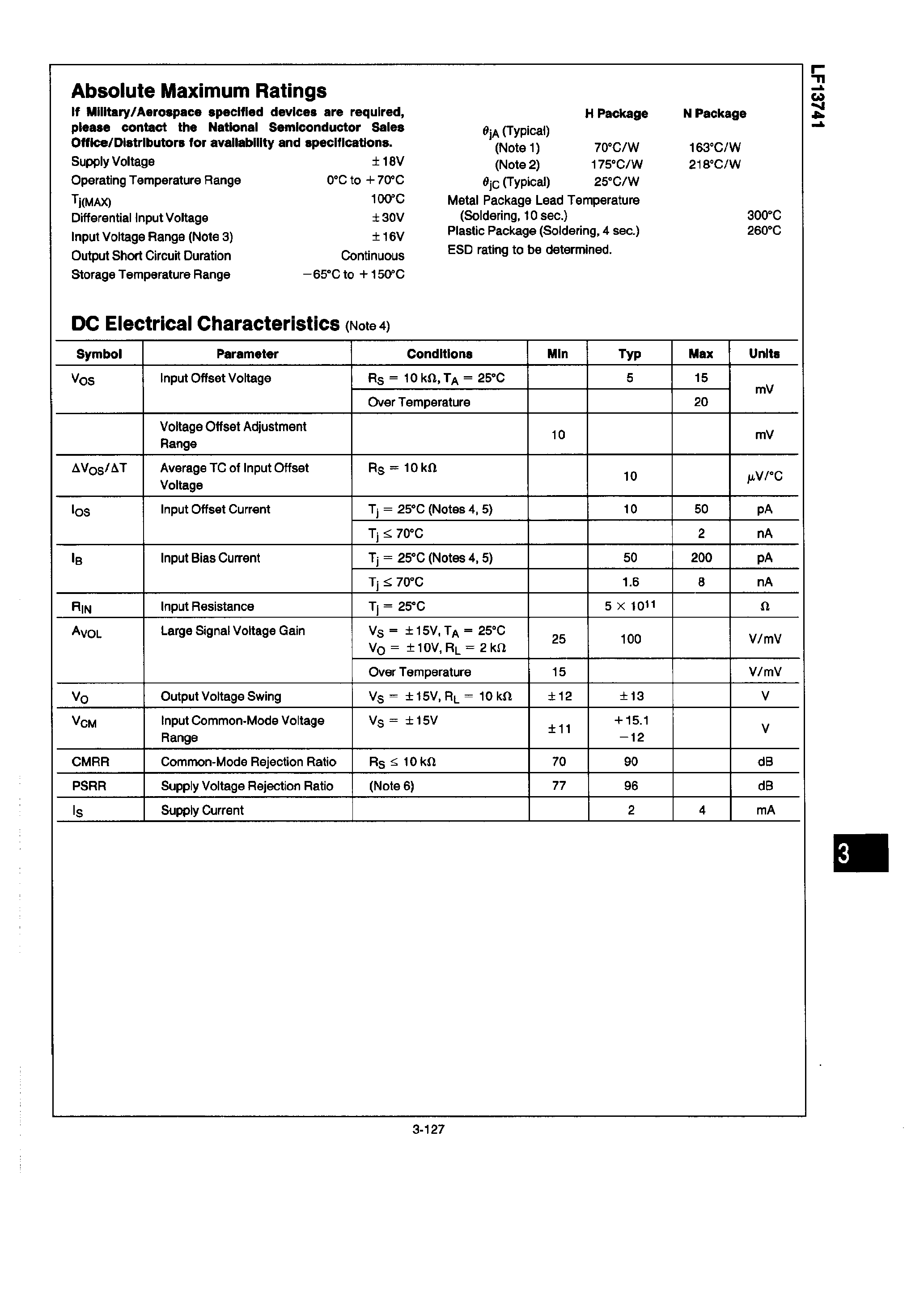 Datasheet LF13741 - MONOLITHIC JFET INPUT OPERATIONAL AMPLIFIER page 2