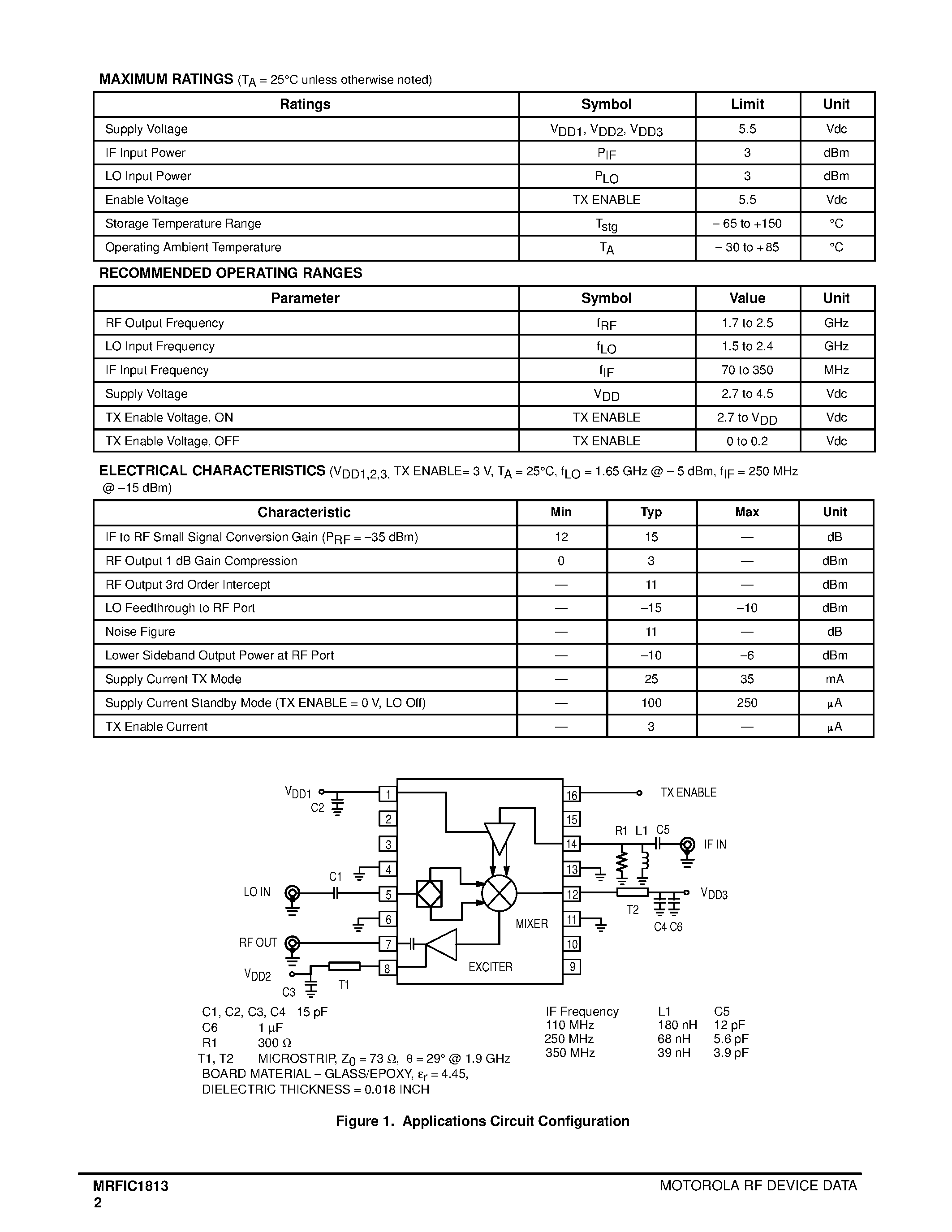 Даташит MRFIC1813 - 1.9 GHz UPMIXER AND EXCITER AMPLIFIER страница 2