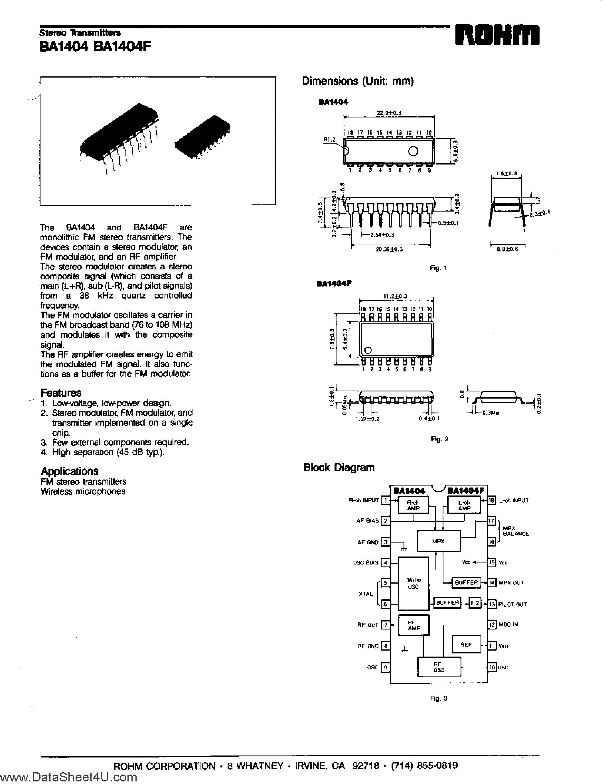 Datasheet BA1404 - Stereo Transmitters (English Version) page 1