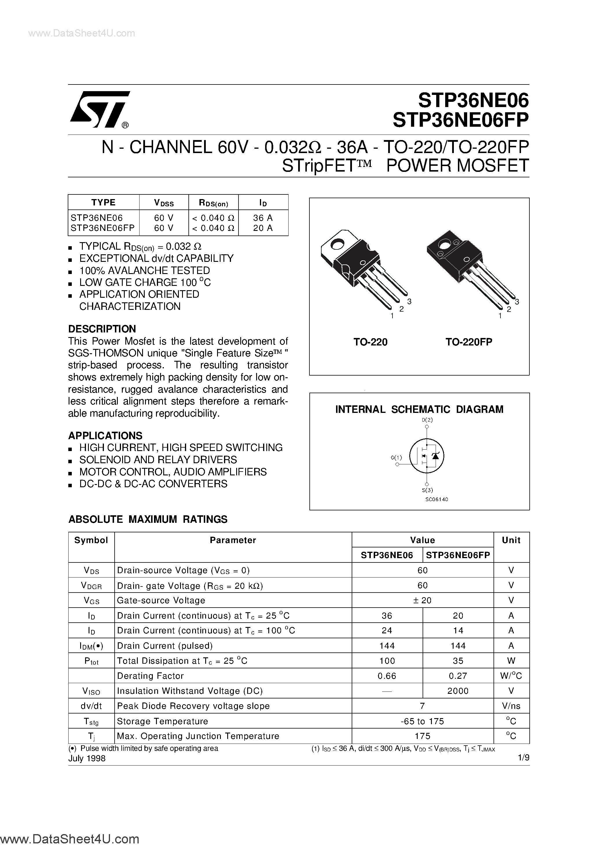 Даташит P36NE06 - search -----> STP36NE06 страница 1